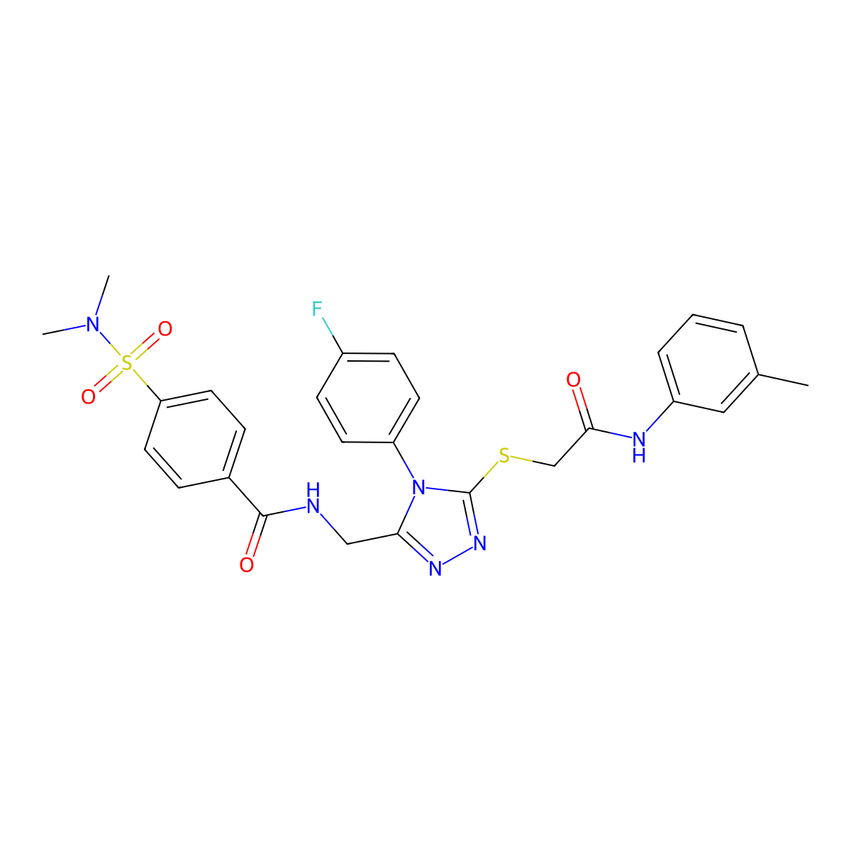 4-(dimethylsulfamoyl)-N-[[4-(4-fluorophenyl)-5-[2-(3-methylanilino)-2-oxoethyl]sulfanyl-1,2,4-triazol-3-yl]methyl]benzamide molecular structure, CAS 310427-25-9