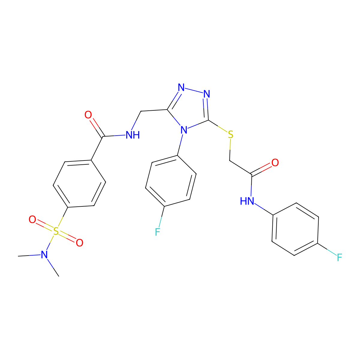 4-(N,N-dimethylsulfamoyl)-N-((4-(4-fluorophenyl)-5-((2-((4-fluorophenyl)amino)-2-oxoethyl)thio)-4H-1,2,4-triazol-3-yl)methyl)benzamide molecular structure, CAS 310427-26-0