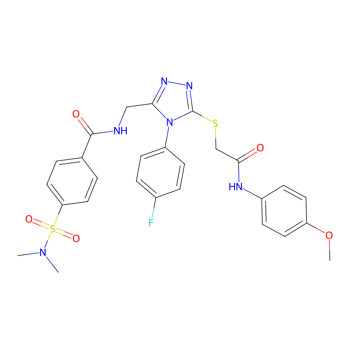 4-(N,N-dimethylsulfamoyl)-N-((4-(4-fluorophenyl)-5-((2-((4-methoxyphenyl)amino)-2-oxoethyl)thio)-4H-1,2,4-triazol-3-yl)methyl)benzamide molecular structure, CAS 310427-27-1