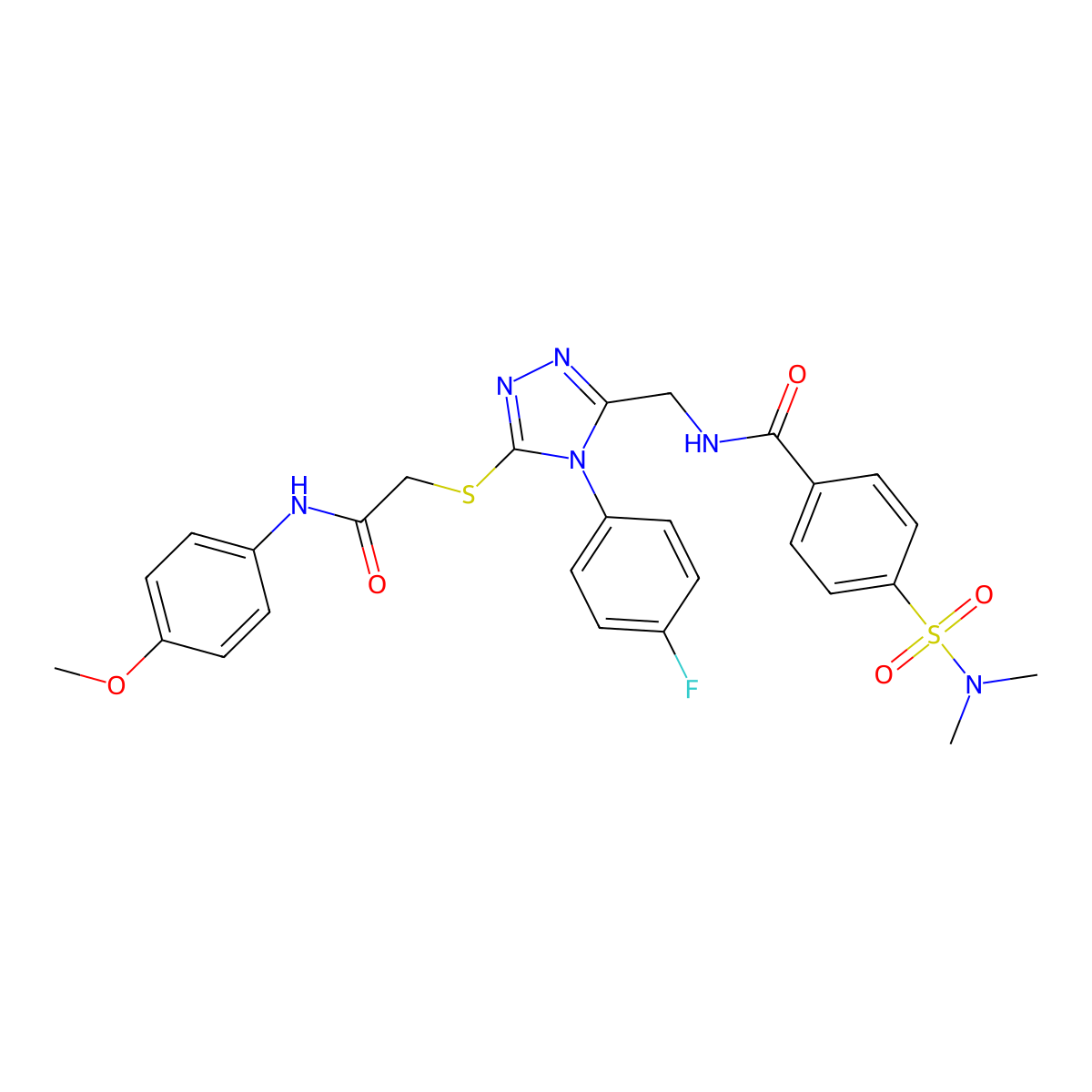4-(N,N-dimethylsulfamoyl)-N-((4-(4-fluorophenyl)-5-((2-((4-methoxyphenyl)amino)-2-oxoethyl)thio)-4H-1,2,4-triazol-3-yl)methyl)benzamide molecular structure, CAS 310427-27-1