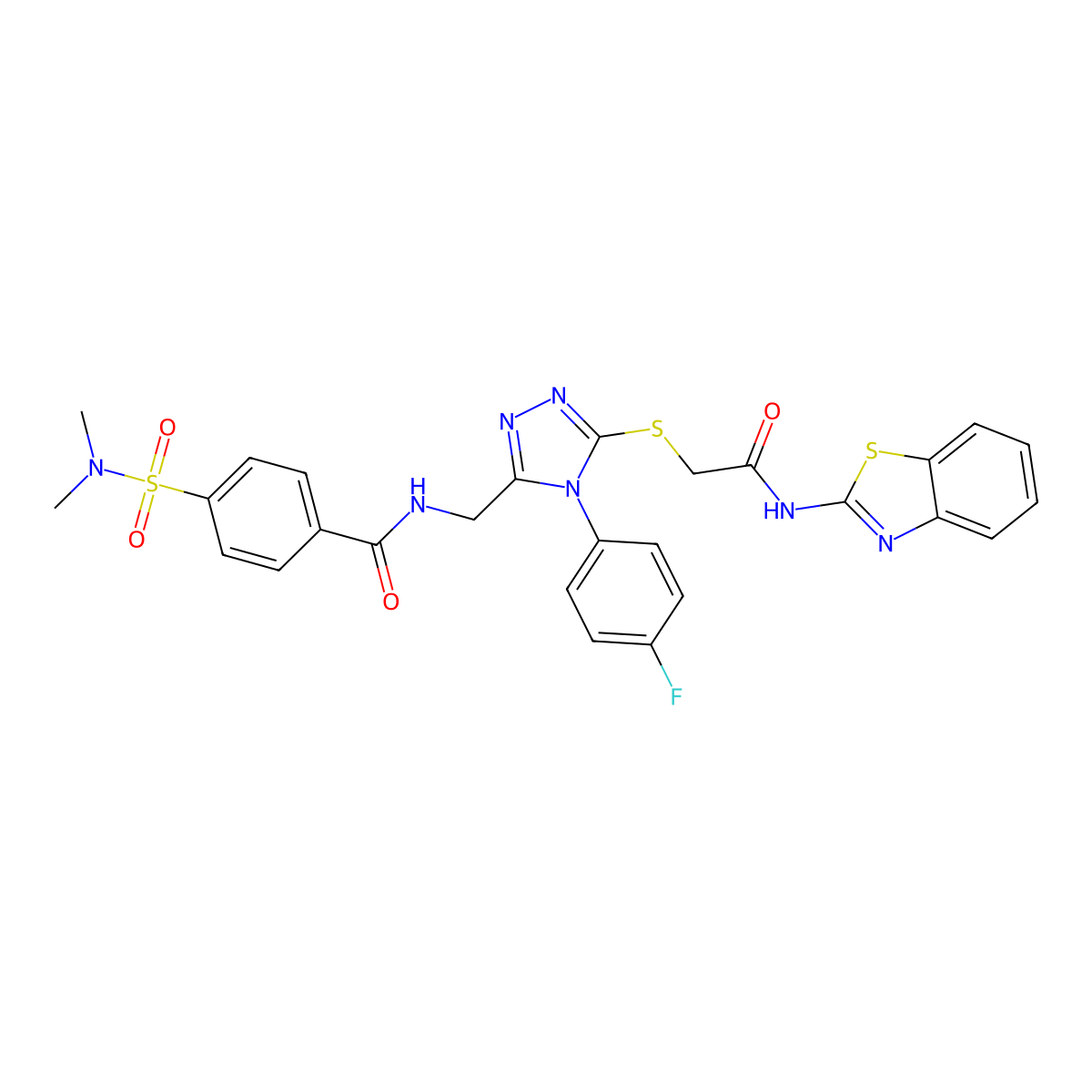 N-((5-((2-(benzo[d]thiazol-2-ylamino)-2-oxoethyl)thio)-4-(4-fluorophenyl)-4H-1,2,4-triazol-3-yl)methyl)-4-(N,N-dimethylsulfamoyl)benzamide molecular structure, CAS 310427-29-3