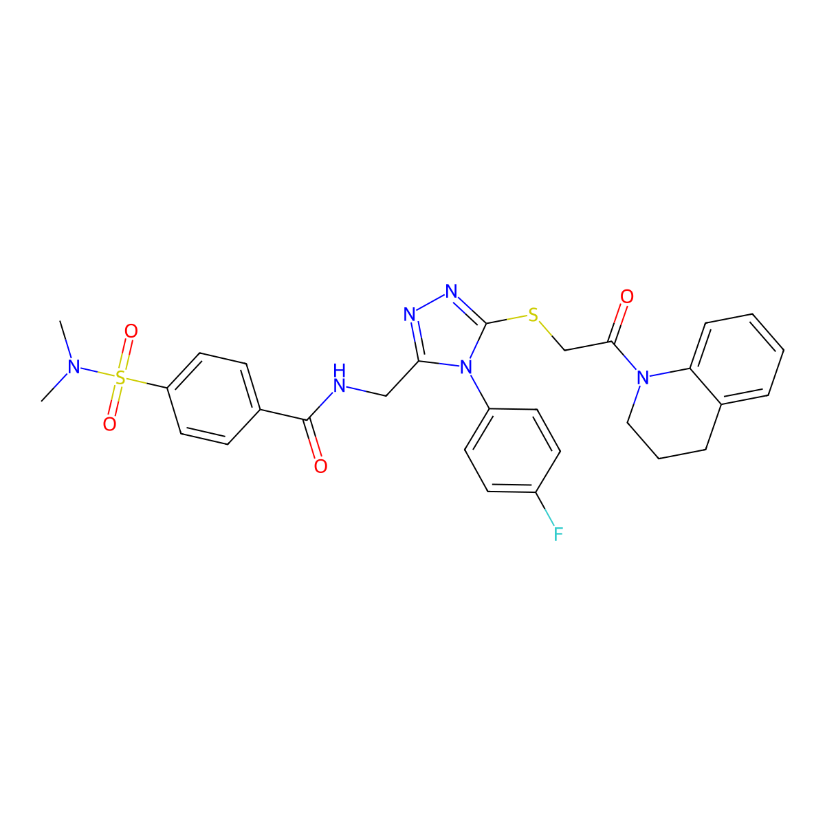 N-((5-((2-(3,4-dihydroquinolin-1(2H)-yl)-2-oxoethyl)thio)-4-(4-fluorophenyl)-4H-1,2,4-triazol-3-yl)methyl)-4-(N,N-dimethylsulfamoyl)benzamide molecular structure, CAS 310427-31-7