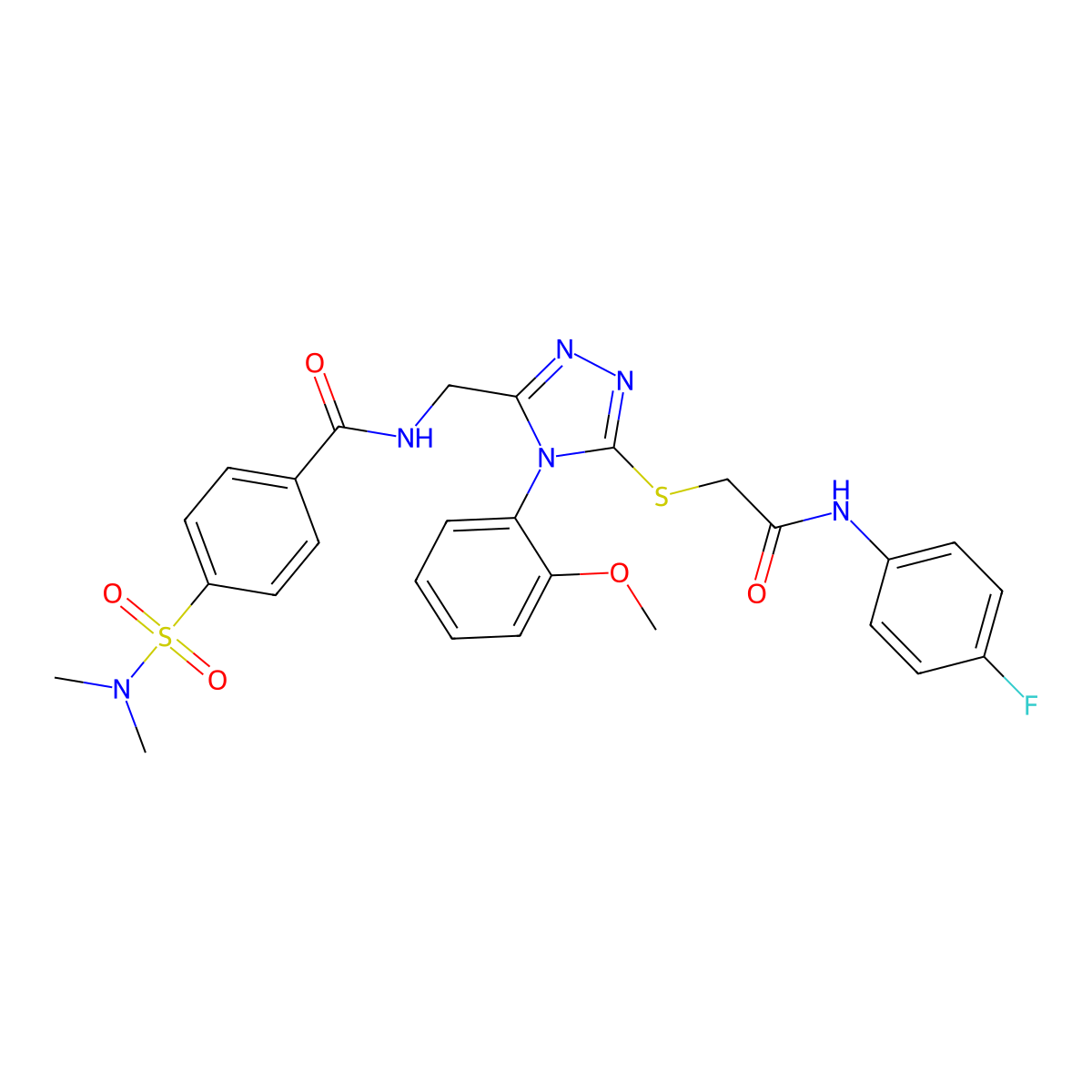 4-(dimethylsulfamoyl)-N-[[5-[2-(4-fluoroanilino)-2-oxoethyl]sulfanyl-4-(2-methoxyphenyl)-1,2,4-triazol-3-yl]methyl]benzamide molecular structure, CAS 310427-33-9
