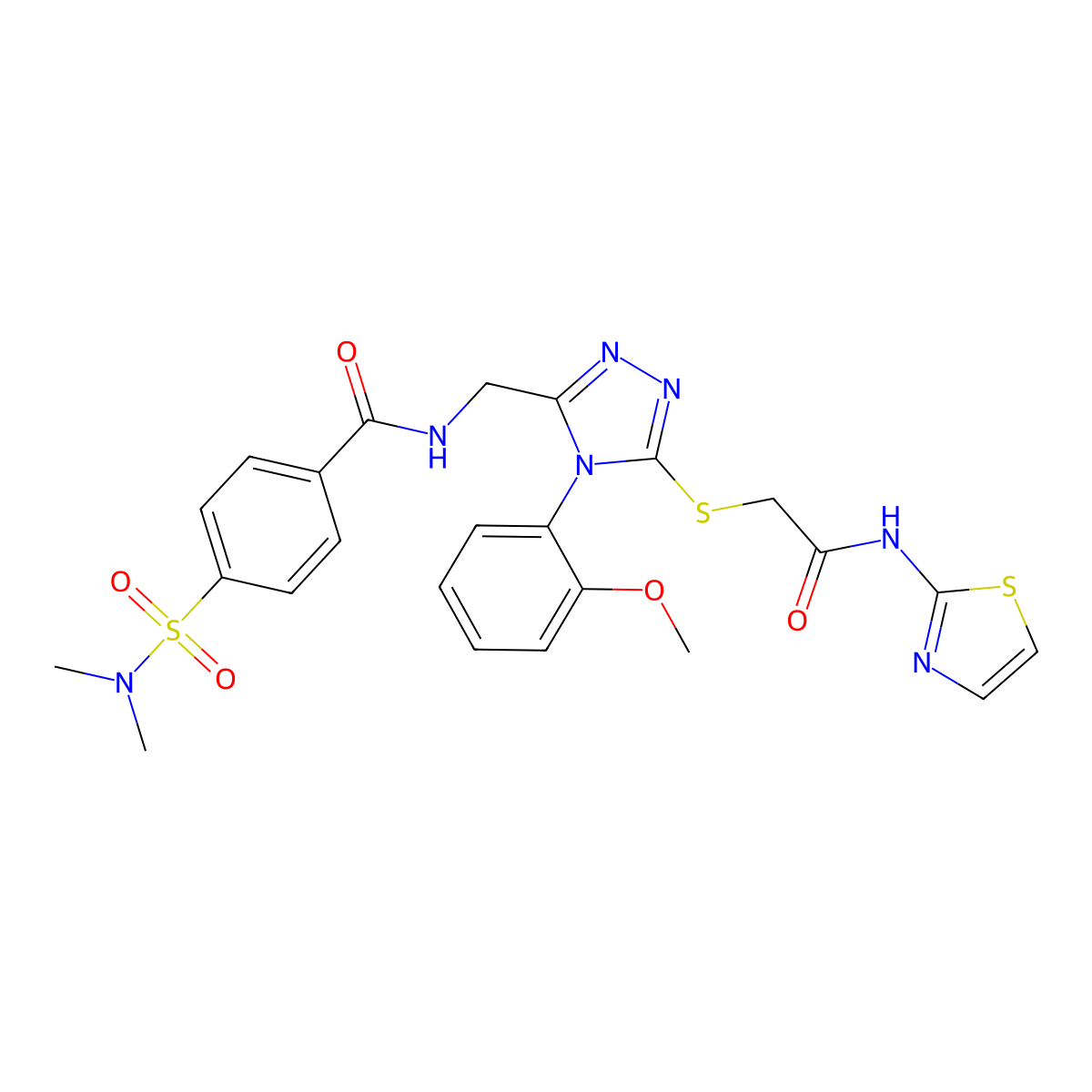 4-(N,N-dimethylsulfamoyl)-N-((4-(2-methoxyphenyl)-5-((2-oxo-2-(thiazol-2-ylamino)ethyl)thio)-4H-1,2,4-triazol-3-yl)methyl)benzamide molecular structure, CAS 310427-37-3