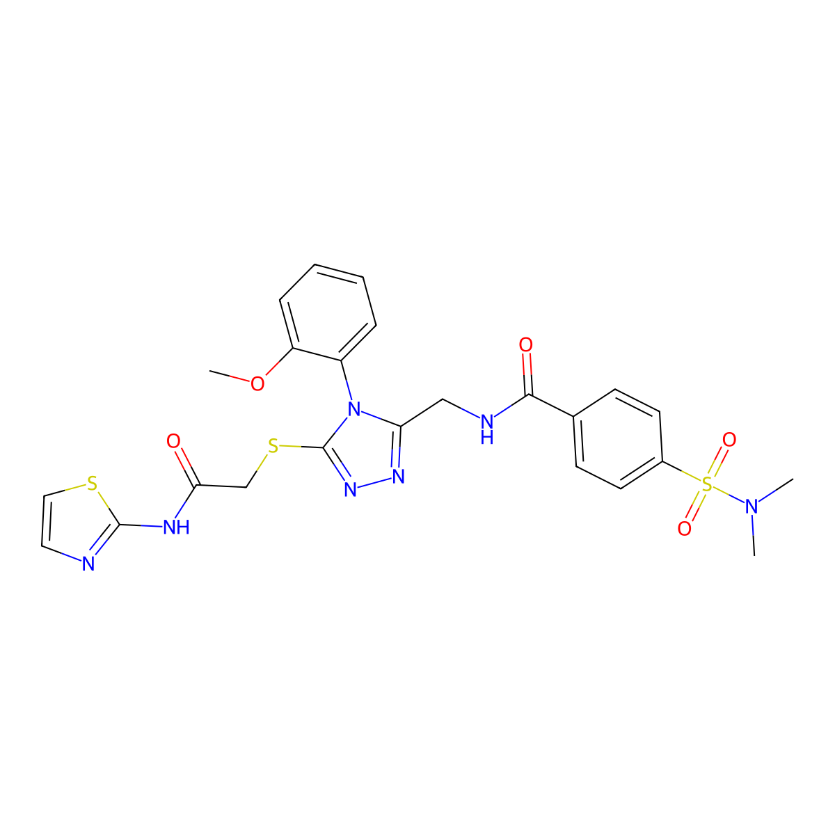 4-(N,N-dimethylsulfamoyl)-N-((4-(2-methoxyphenyl)-5-((2-oxo-2-(thiazol-2-ylamino)ethyl)thio)-4H-1,2,4-triazol-3-yl)methyl)benzamide molecular structure, CAS 310427-37-3