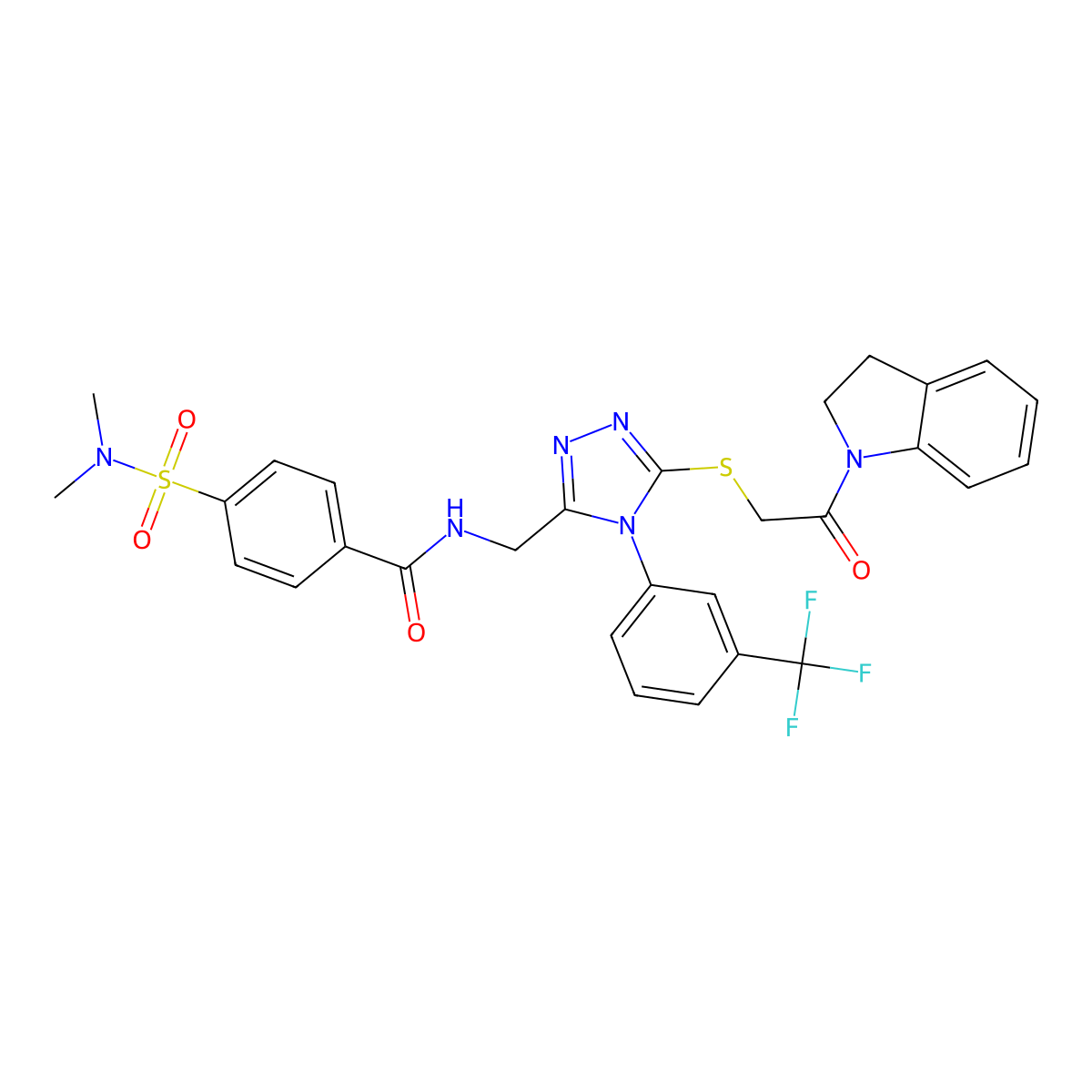 N-[(5-{[2-(2,3-dihydro-1H-indol-1-yl)-2-oxoethyl]sulfanyl}-4-[3-(trifluoromethyl)phenyl]-4H-1,2,4-triazol-3-yl)methyl]-4-(dimethylsulfamoyl)benzamide molecular structure, CAS 310427-40-8