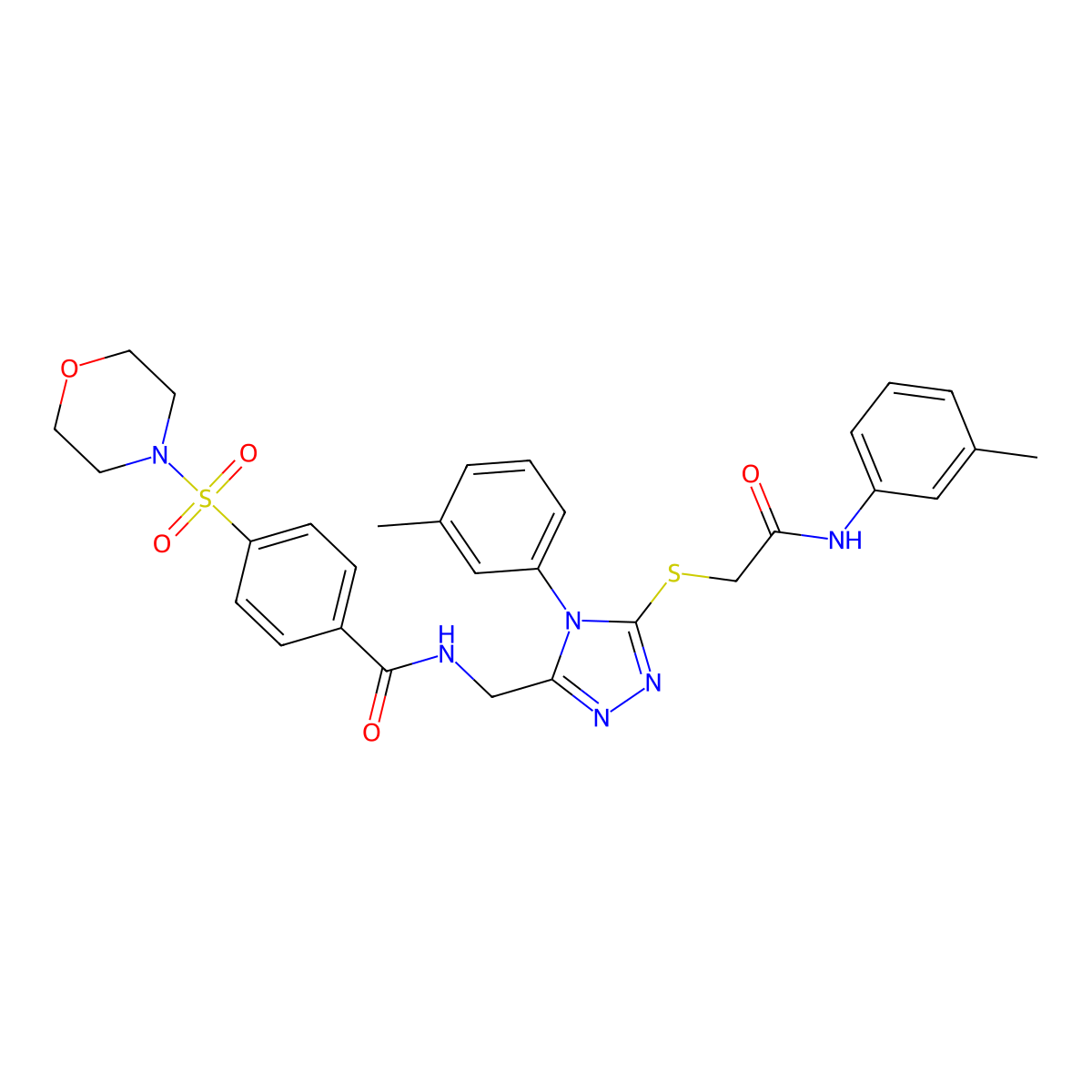 4-(morpholinosulfonyl)-N-((5-((2-oxo-2-(m-tolylamino)ethyl)thio)-4-(m-tolyl)-4H-1,2,4-triazol-3-yl)methyl)benzamide molecular structure, CAS 310427-41-9