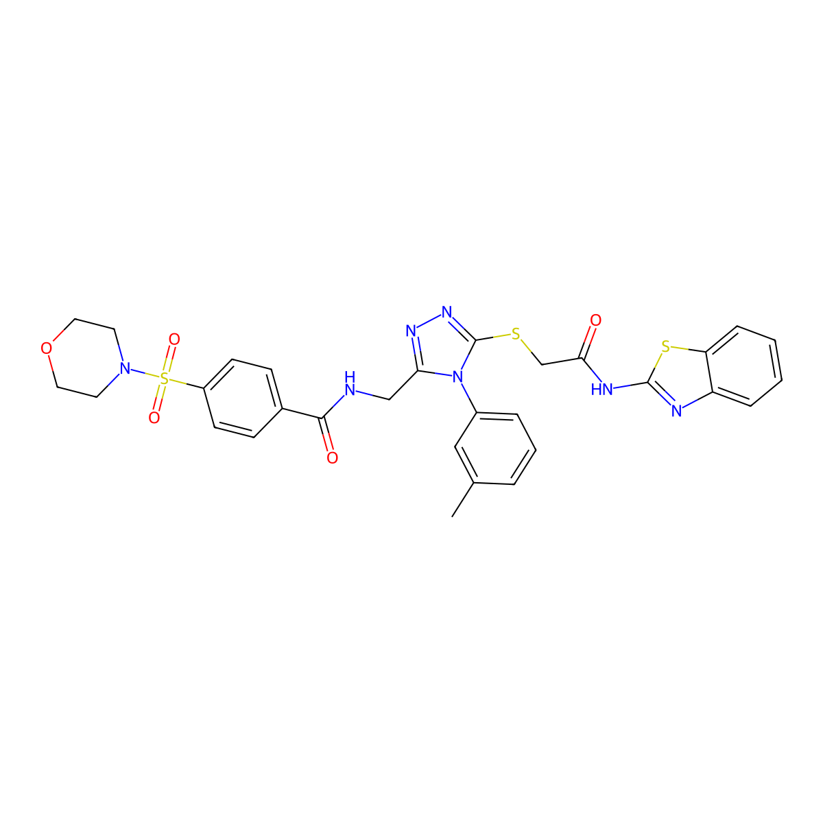N-((5-((2-(benzo[d]thiazol-2-ylamino)-2-oxoethyl)thio)-4-(m-tolyl)-4H-1,2,4-triazol-3-yl)methyl)-4-(morpholinosulfonyl)benzamide molecular structure, CAS 310427-45-3