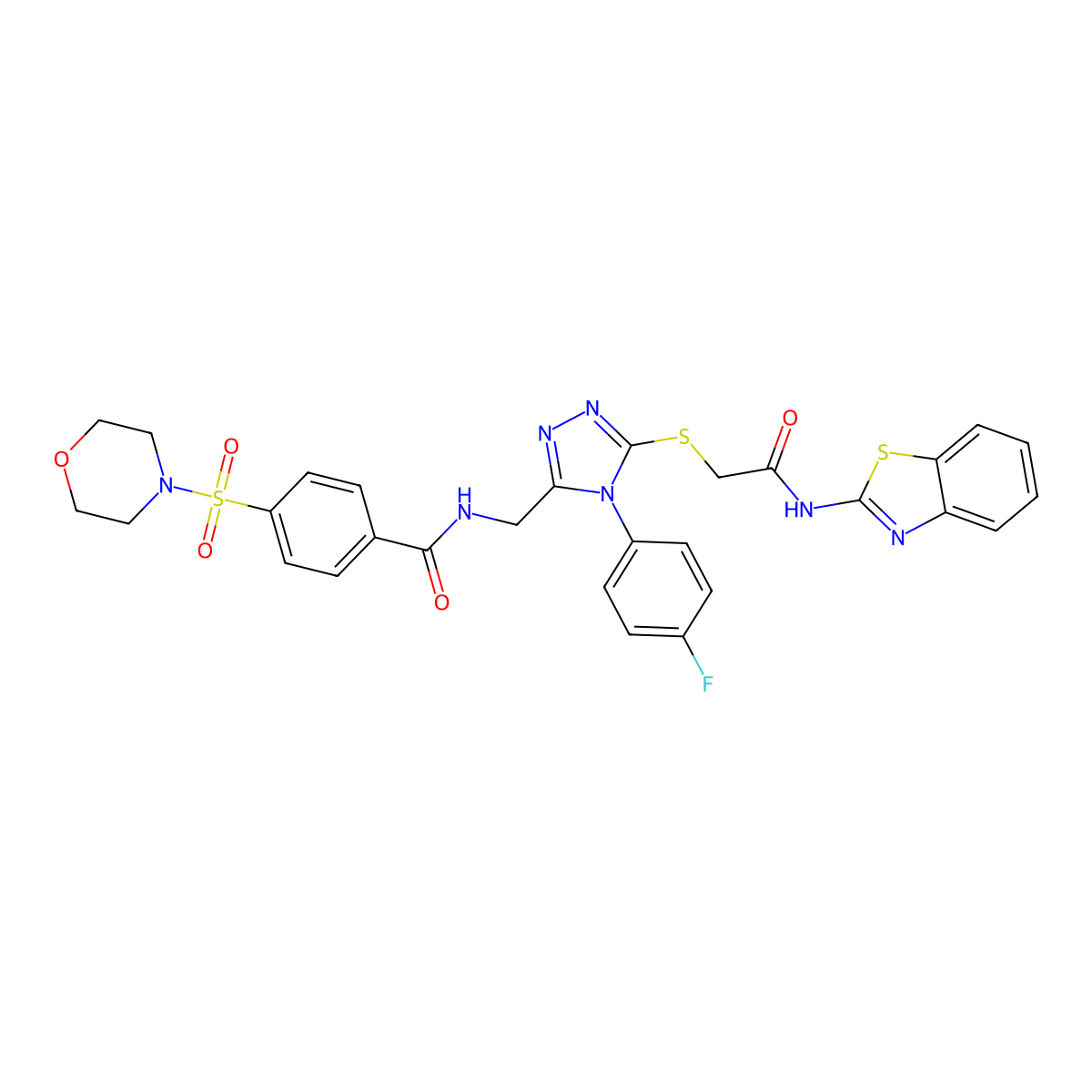 N-((5-((2-(benzo[d]thiazol-2-ylamino)-2-oxoethyl)thio)-4-(4-fluorophenyl)-4H-1,2,4-triazol-3-yl)methyl)-4-(morpholinosulfonyl)benzamide molecular structure, CAS 310427-55-5
