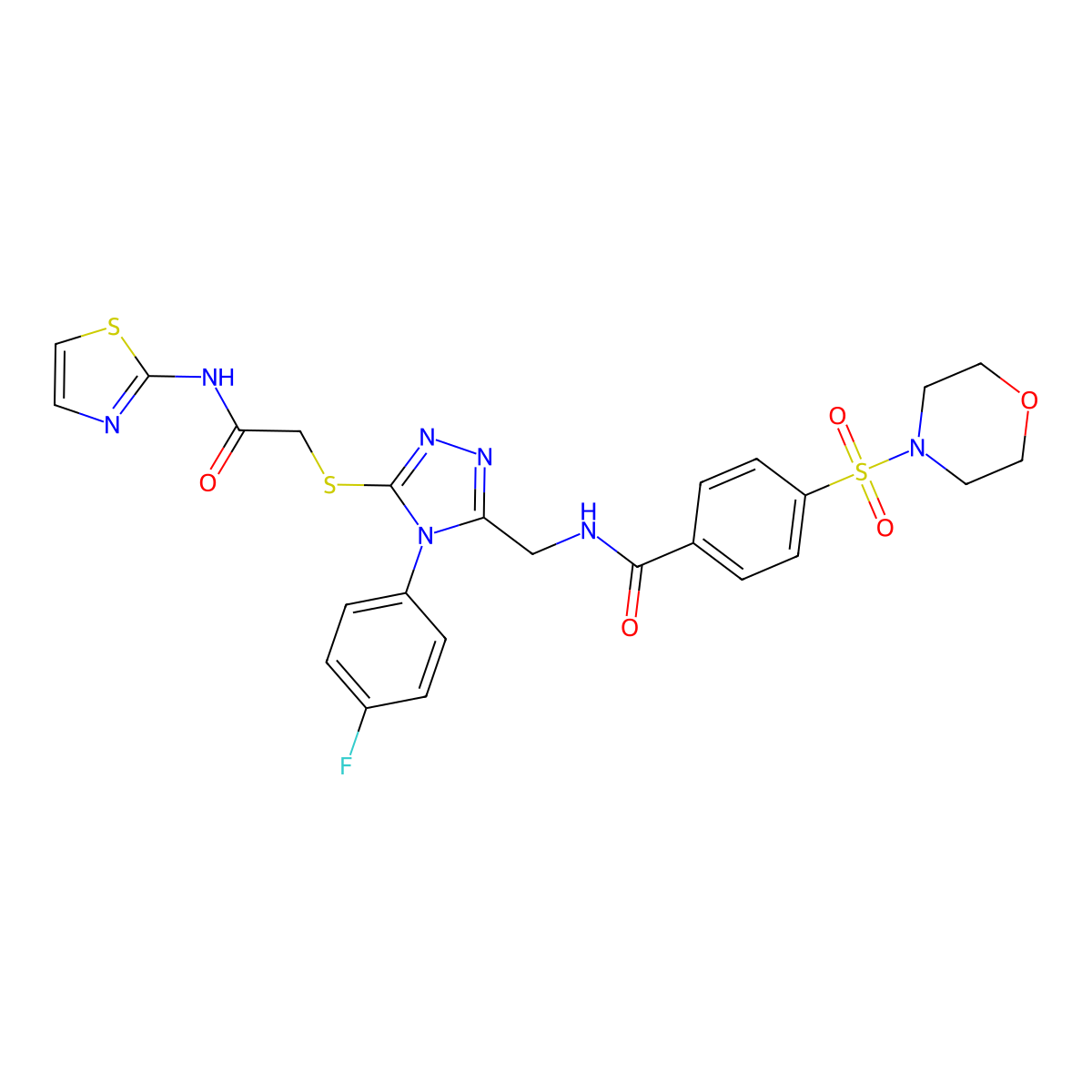 N-((4-(4-fluorophenyl)-5-((2-oxo-2-(thiazol-2-ylamino)ethyl)thio)-4H-1,2,4-triazol-3-yl)methyl)-4-(morpholinosulfonyl)benzamide molecular structure, CAS 310427-56-6