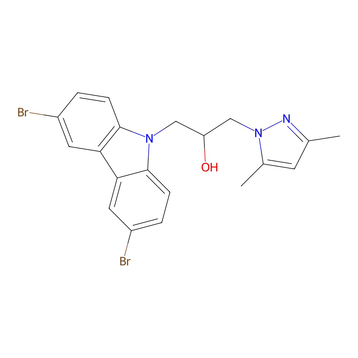 1-(3,6-dibromo-9H-carbazol-9-yl)-3-(3,5-dimethyl-1H-pyrazol-1-yl)propan-2-ol molecular structure, CAS 310440-79-0