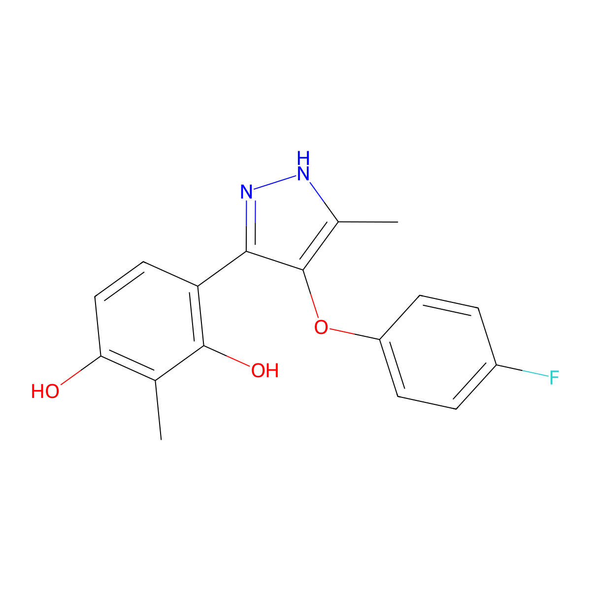 4-(4-(4-fluorophenoxy)-5-methyl-1H-pyrazol-3-yl)-2-methylbenzene-1,3-diol molecular structure, CAS 310440-81-4