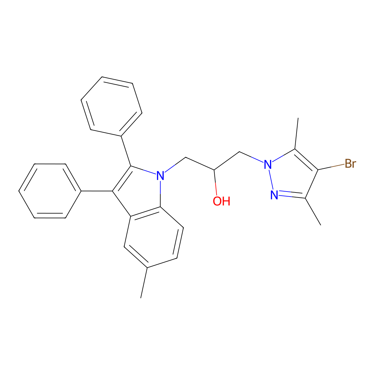 1-(4-bromo-3,5-dimethyl-1H-pyrazol-1-yl)-3-(5-methyl-2,3-diphenyl-1H-indol-1-yl)propan-2-ol molecular structure, CAS 310440-83-6