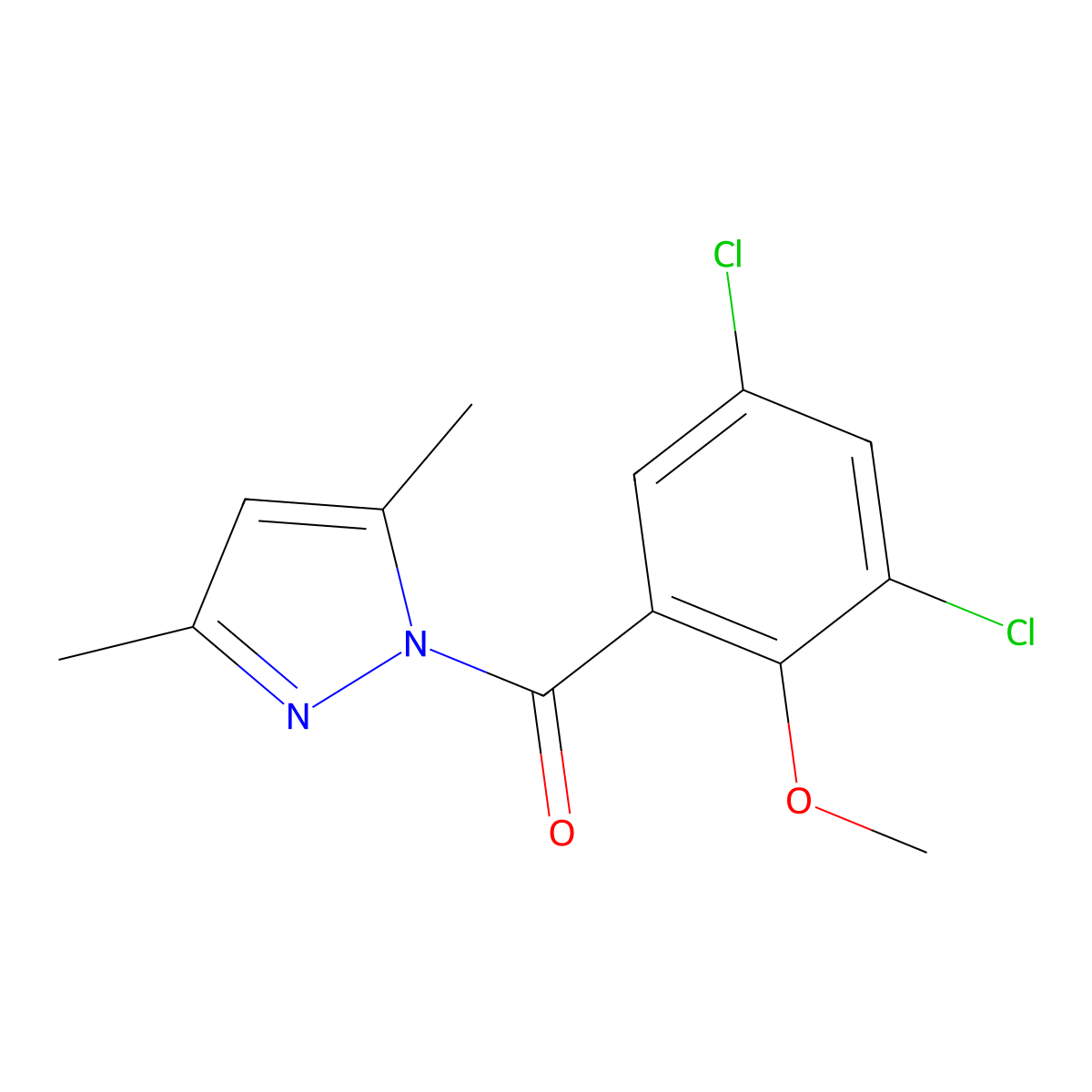 (3,5-Dichloro-2-methoxyphenyl)-(3,5-dimethylpyrazol-1-yl)methanone molecular structure, CAS 310440-94-9