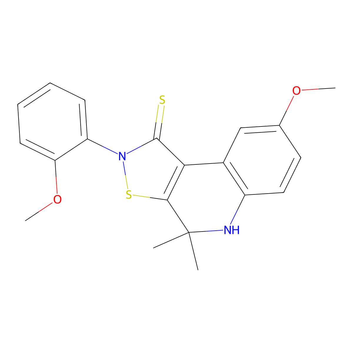 8-methoxy-2-(2-methoxyphenyl)-4,4-dimethyl-4,5-dihydroisothiazolo[5,4-c]quinoline-1(2H)-thione molecular structure, CAS 310447-07-5