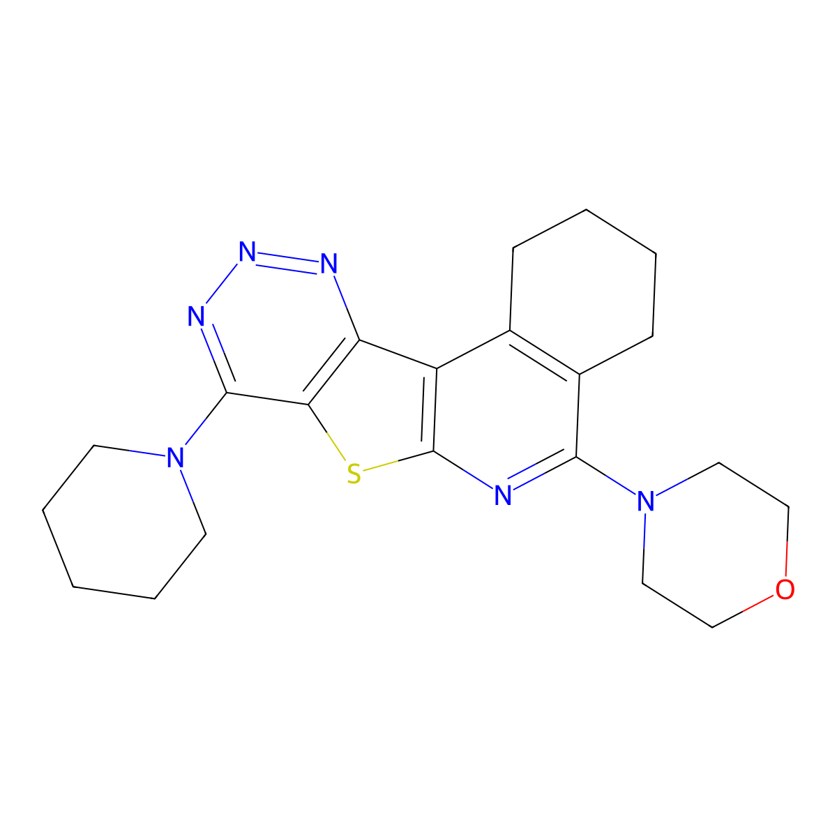 4-(8-(Piperidin-1-yl)-1,2,3,4-tetrahydro-[1,2,3]triazino[4',5':4,5]thieno[2,3-c]isoquinolin-5-yl)morpholine molecular structure, CAS 310447-12-2