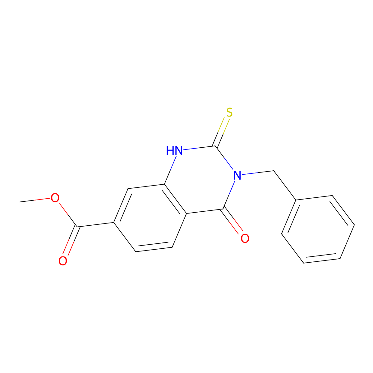 Methyl 3-benzyl-2-mercapto-4-oxo-3,4-dihydroquinazoline-7-carboxylate molecular structure, CAS 310448-89-6