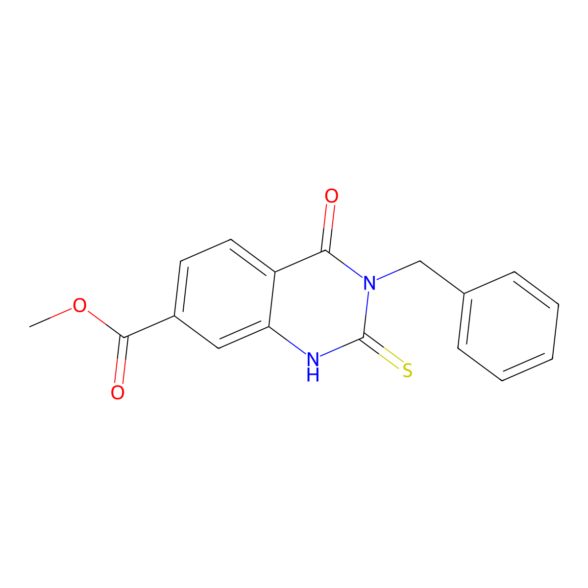 Methyl 3-benzyl-2-mercapto-4-oxo-3,4-dihydroquinazoline-7-carboxylate molecular structure, CAS 310448-89-6