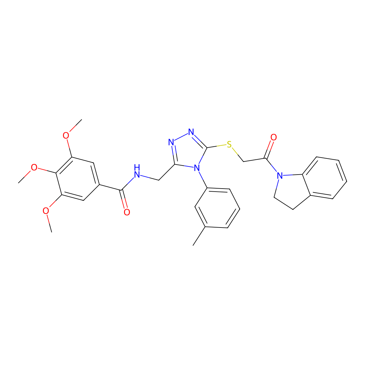 N-((5-((2-(indolin-1-yl)-2-oxoethyl)thio)-4-(m-tolyl)-4H-1,2,4-triazol-3-yl)methyl)-3,4,5-trimethoxybenzamide molecular structure, CAS 310449-04-8