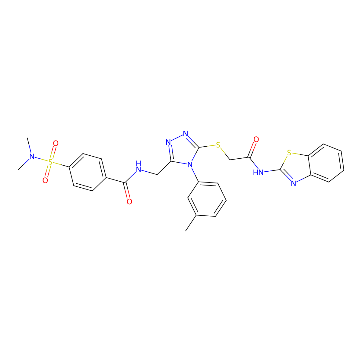 N-((5-((2-(benzo[d]thiazol-2-ylamino)-2-oxoethyl)thio)-4-(m-tolyl)-4H-1,2,4-triazol-3-yl)methyl)-4-(N,N-dimethylsulfamoyl)benzamide molecular structure, CAS 310449-10-6