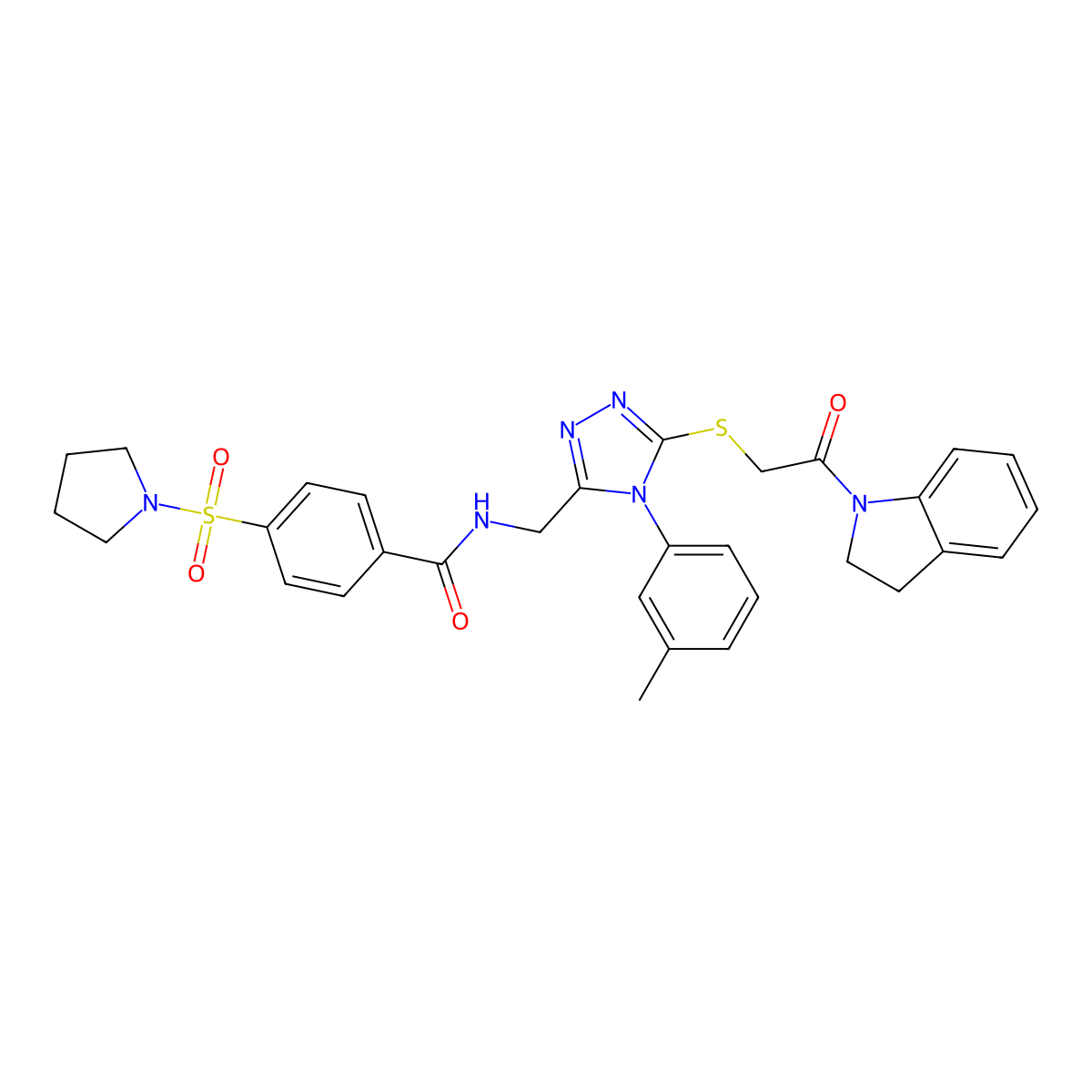 N-[[5-[2-(2,3-dihydroindol-1-yl)-2-oxoethyl]sulfanyl-4-(3-methylphenyl)-1,2,4-triazol-3-yl]methyl]-4-pyrrolidin-1-ylsulfonylbenzamide molecular structure, CAS 310449-16-2