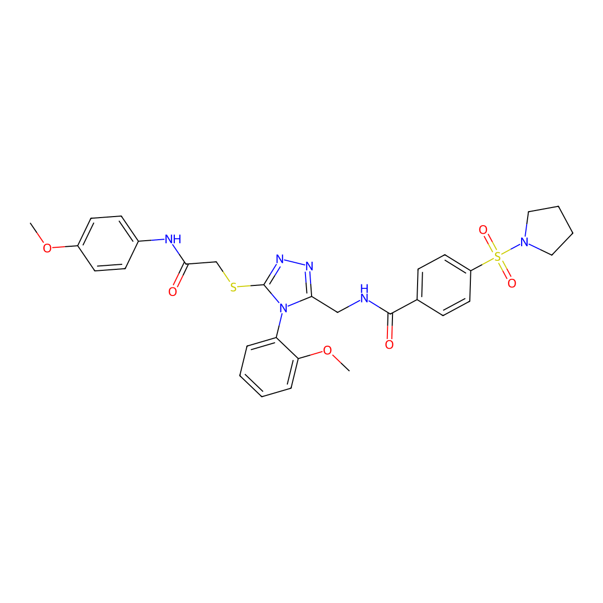 N-((4-(2-methoxyphenyl)-5-((2-((4-methoxyphenyl)amino)-2-oxoethyl)thio)-4H-1,2,4-triazol-3-yl)methyl)-4-(pyrrolidin-1-ylsulfonyl)benzamide molecular structure, CAS 310449-21-9