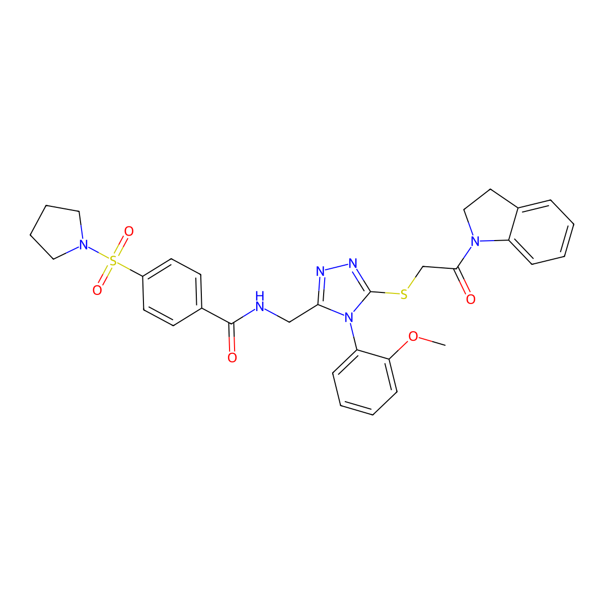 N-[[5-[2-(2,3-dihydroindol-1-yl)-2-oxoethyl]sulfanyl-4-(2-methoxyphenyl)-1,2,4-triazol-3-yl]methyl]-4-pyrrolidin-1-ylsulfonylbenzamide molecular structure, CAS 310449-25-3