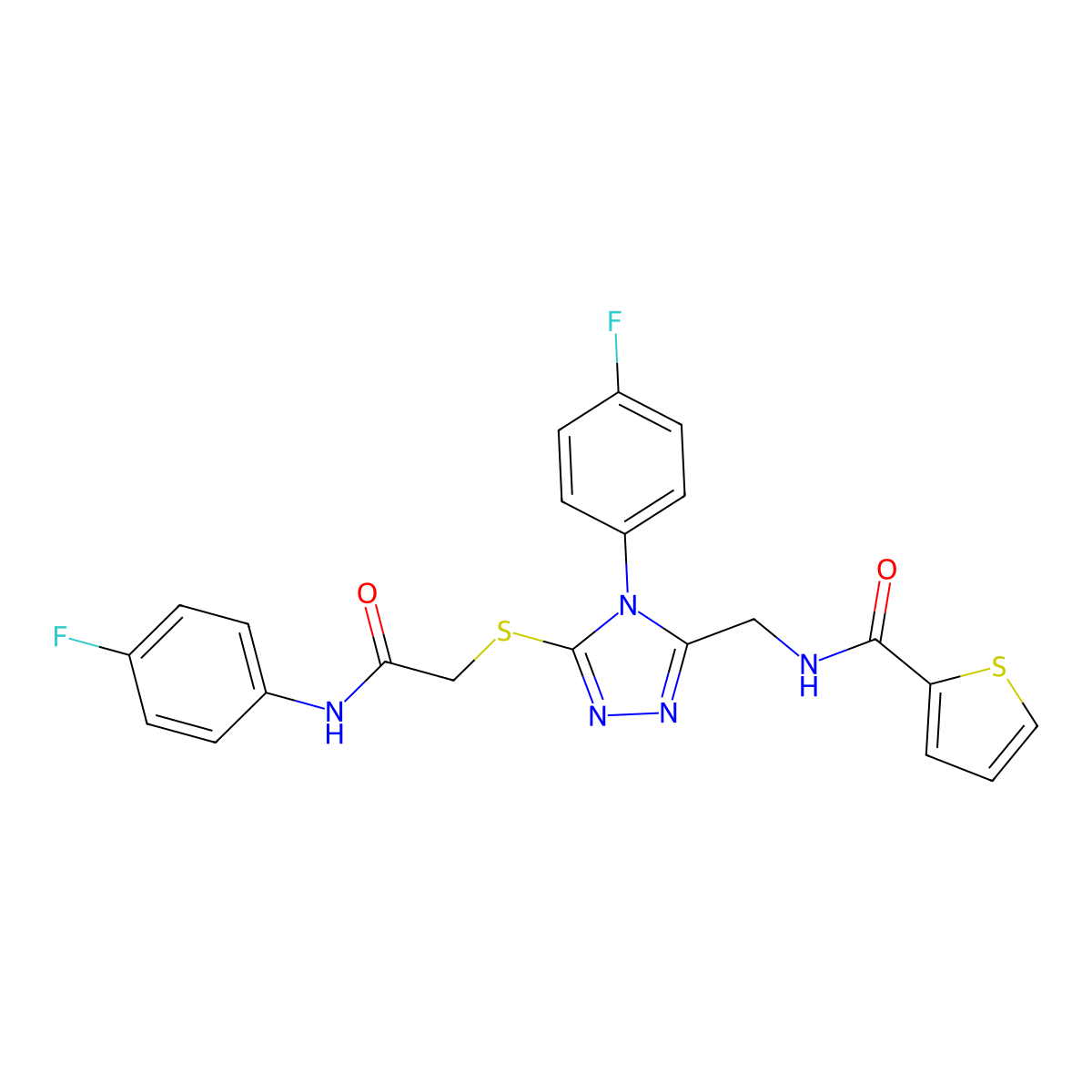 N-((4-(4-fluorophenyl)-5-((2-((4-fluorophenyl)amino)-2-oxoethyl)thio)-4H-1,2,4-triazol-3-yl)methyl)thiophene-2-carboxamide molecular structure, CAS 310449-33-3