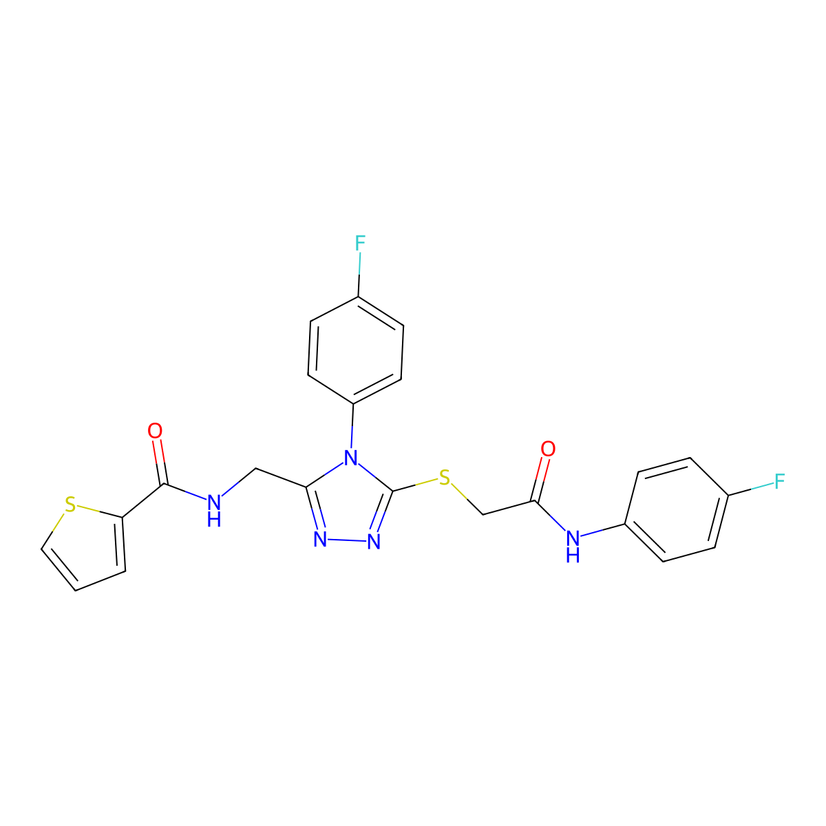 N-((4-(4-fluorophenyl)-5-((2-((4-fluorophenyl)amino)-2-oxoethyl)thio)-4H-1,2,4-triazol-3-yl)methyl)thiophene-2-carboxamide molecular structure, CAS 310449-33-3