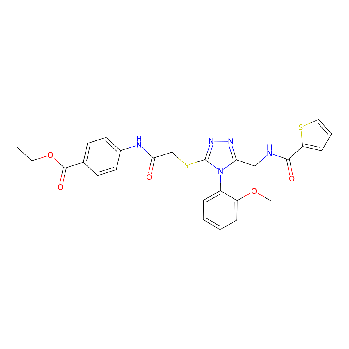 Ethyl 4-[[2-[[4-(2-methoxyphenyl)-5-[(thiophene-2-carbonylamino)methyl]-1,2,4-triazol-3-yl]sulfanyl]acetyl]amino]benzoate molecular structure, CAS 310449-41-3
