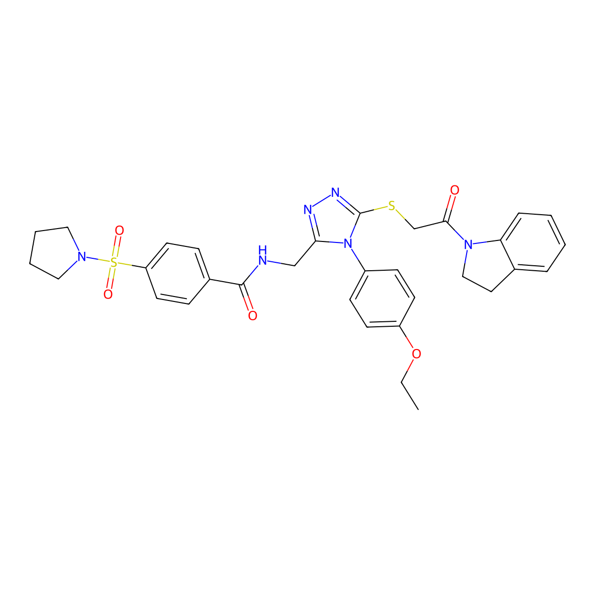 N-((4-(4-ethoxyphenyl)-5-((2-(indolin-1-yl)-2-oxoethyl)thio)-4H-1,2,4-triazol-3-yl)methyl)-4-(pyrrolidin-1-ylsulfonyl)benzamide molecular structure, CAS 310449-50-4