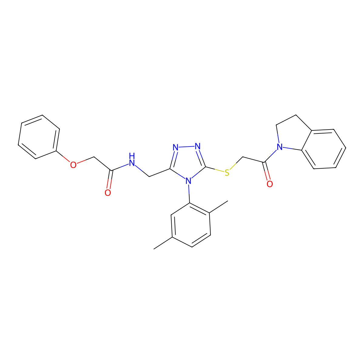 N-((4-(2,5-dimethylphenyl)-5-((2-(indolin-1-yl)-2-oxoethyl)thio)-4H-1,2,4-triazol-3-yl)methyl)-2-phenoxyacetamide molecular structure, CAS 310449-52-6