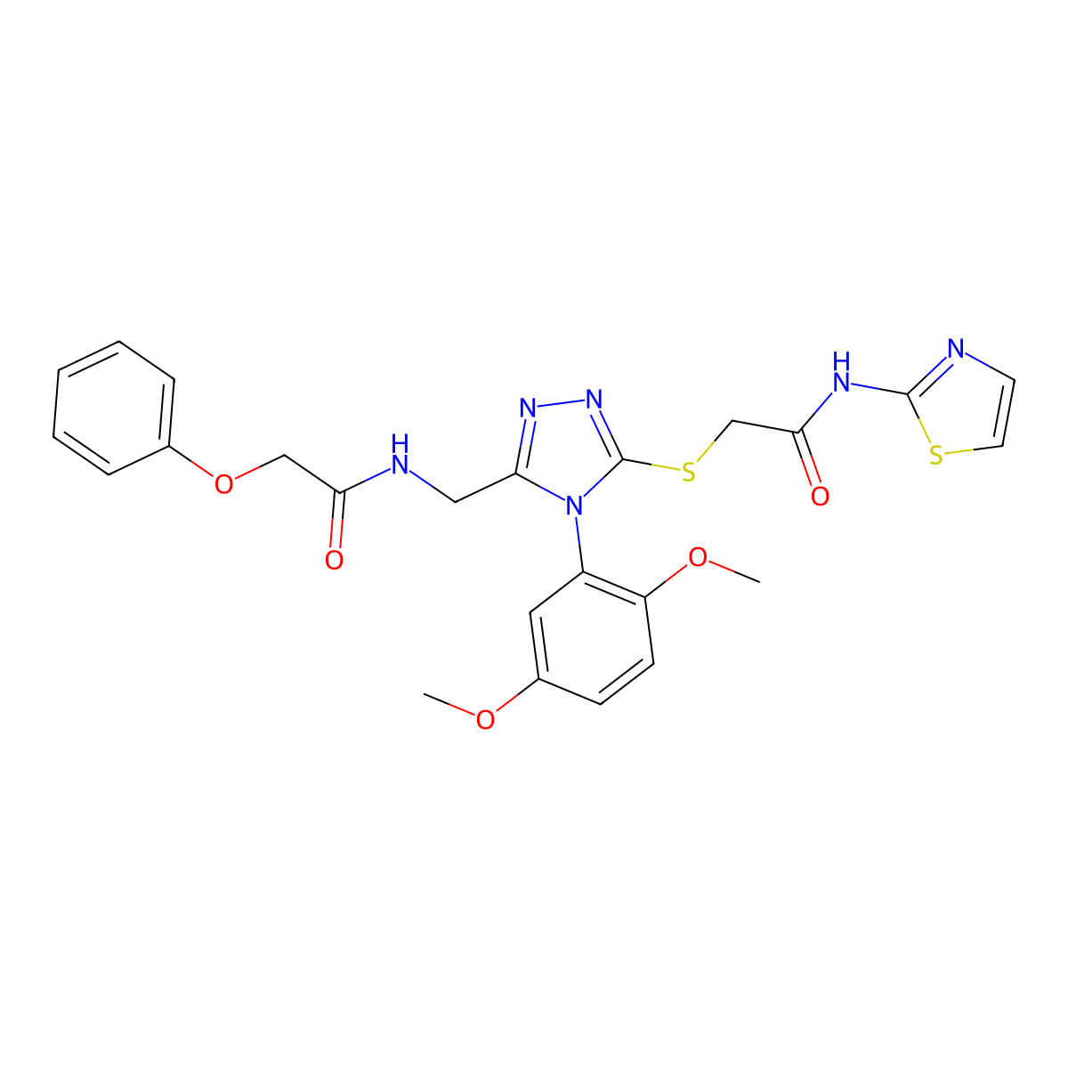N-((4-(2,5-dimethoxyphenyl)-5-((2-oxo-2-(thiazol-2-ylamino)ethyl)thio)-4H-1,2,4-triazol-3-yl)methyl)-2-phenoxyacetamide molecular structure, CAS 310449-53-7