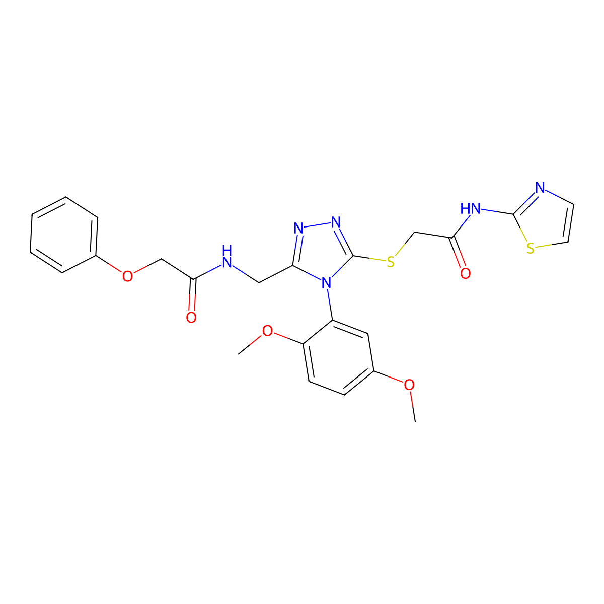 N-((4-(2,5-dimethoxyphenyl)-5-((2-oxo-2-(thiazol-2-ylamino)ethyl)thio)-4H-1,2,4-triazol-3-yl)methyl)-2-phenoxyacetamide molecular structure, CAS 310449-53-7
