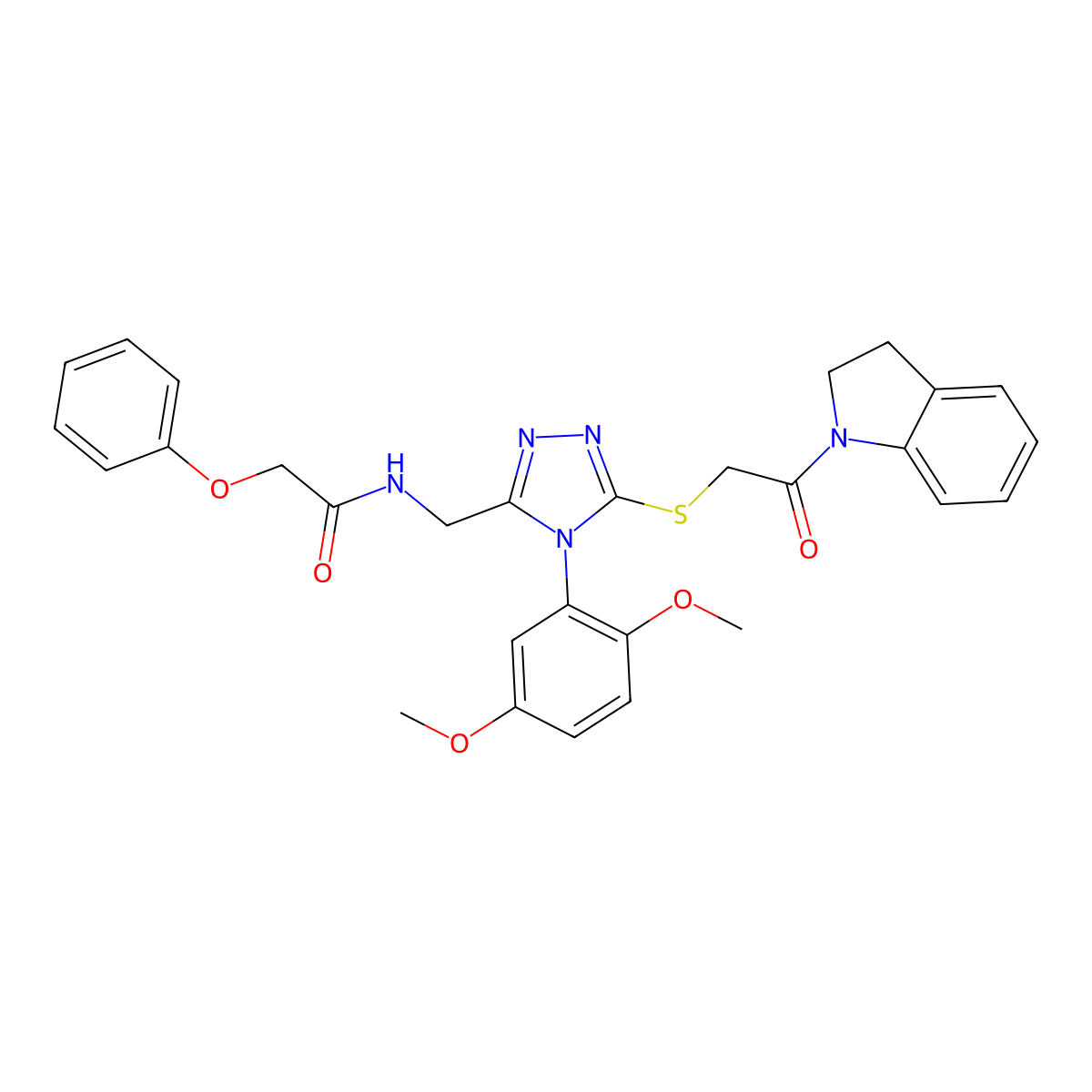 N-((4-(2,5-dimethoxyphenyl)-5-((2-(indolin-1-yl)-2-oxoethyl)thio)-4H-1,2,4-triazol-3-yl)methyl)-2-phenoxyacetamide molecular structure, CAS 310449-54-8