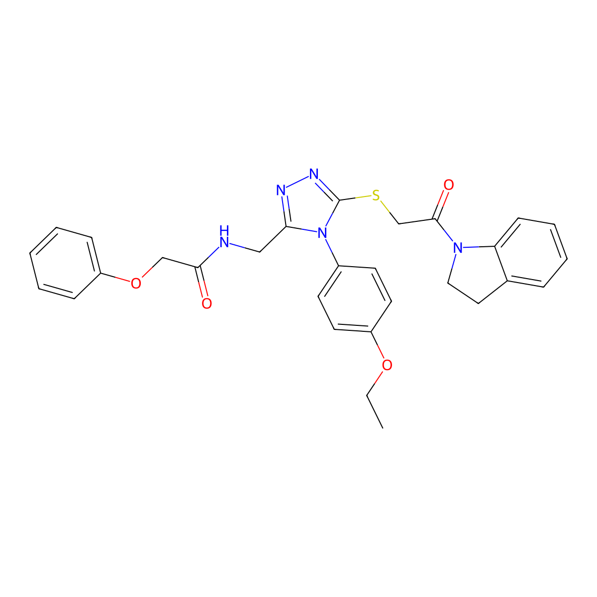 N-((4-(4-ethoxyphenyl)-5-((2-(indolin-1-yl)-2-oxoethyl)thio)-4H-1,2,4-triazol-3-yl)methyl)-2-phenoxyacetamide molecular structure, CAS 310449-56-0