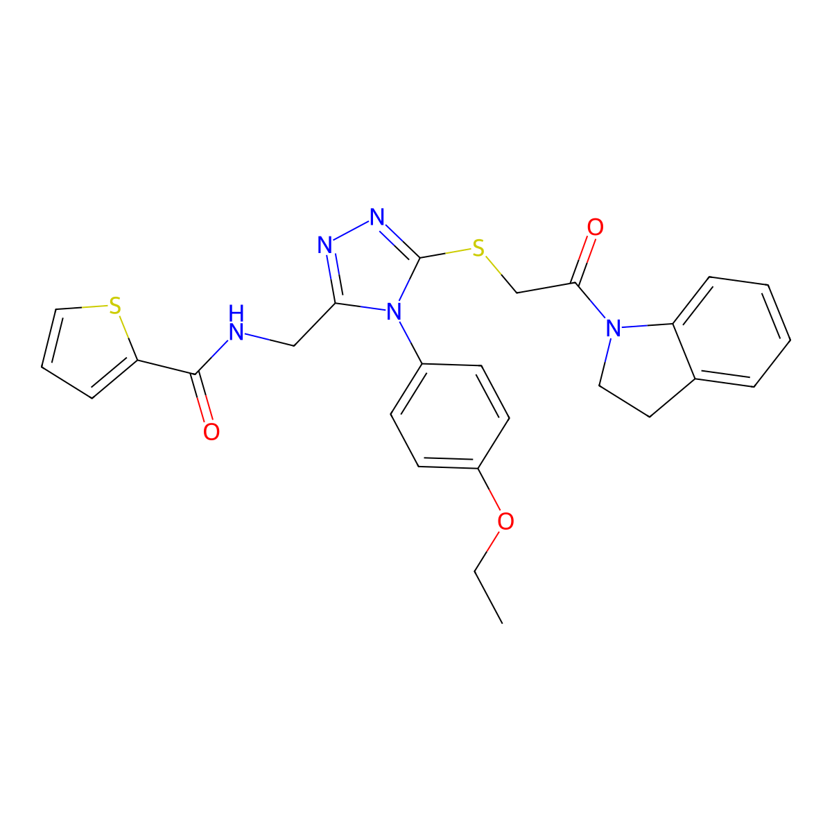 N-((4-(4-ethoxyphenyl)-5-((2-(indolin-1-yl)-2-oxoethyl)thio)-4H-1,2,4-triazol-3-yl)methyl)thiophene-2-carboxamide molecular structure, CAS 310449-60-6