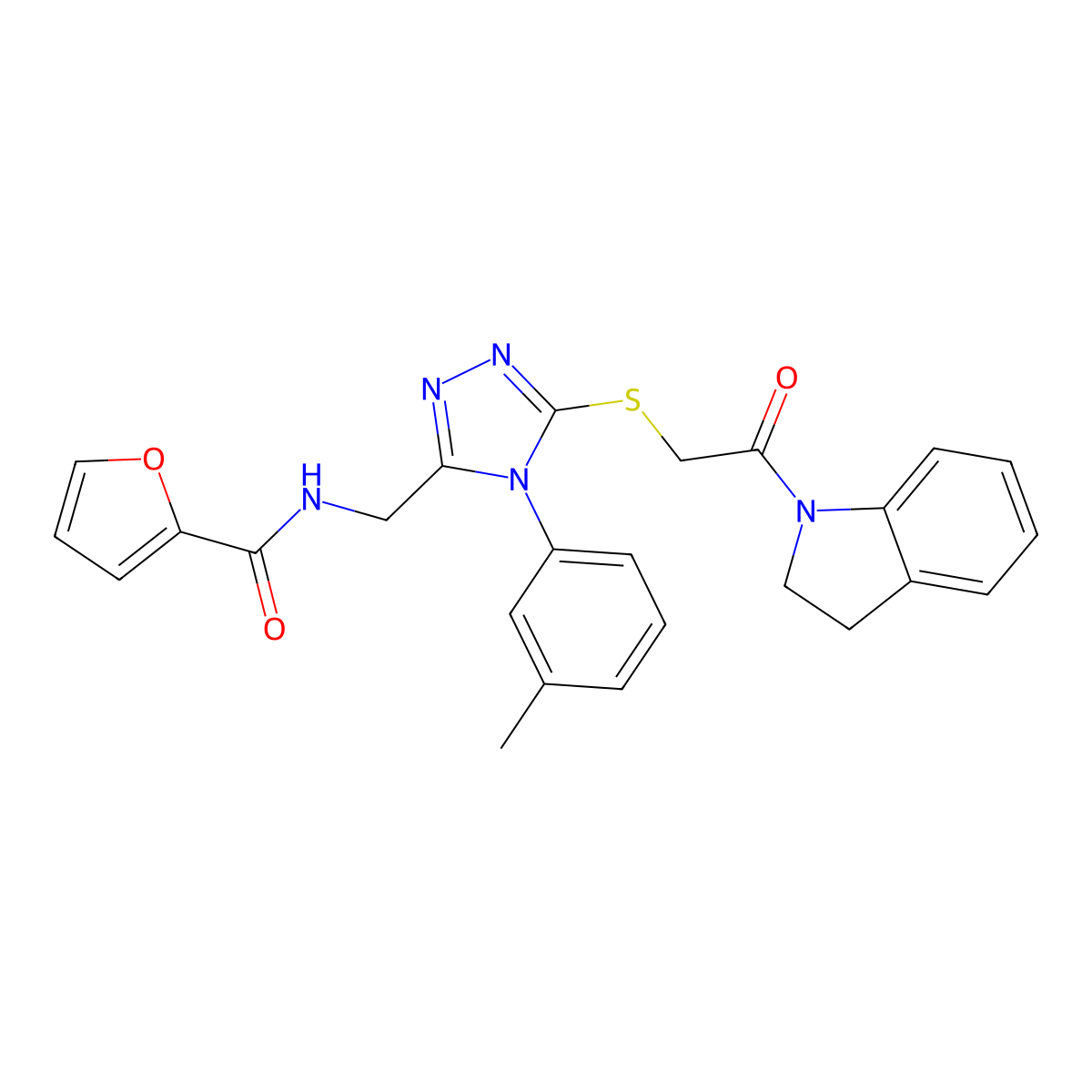 N-((5-((2-(indolin-1-yl)-2-oxoethyl)thio)-4-(m-tolyl)-4H-1,2,4-triazol-3-yl)methyl)furan-2-carboxamide molecular structure, CAS 310449-85-5