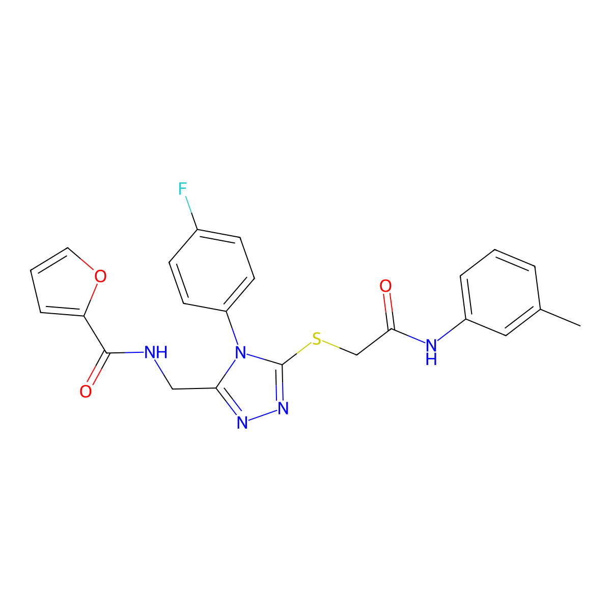 N-((4-(4-fluorophenyl)-5-((2-oxo-2-(m-tolylamino)ethyl)thio)-4H-1,2,4-triazol-3-yl)methyl)furan-2-carboxamide molecular structure, CAS 310449-87-7