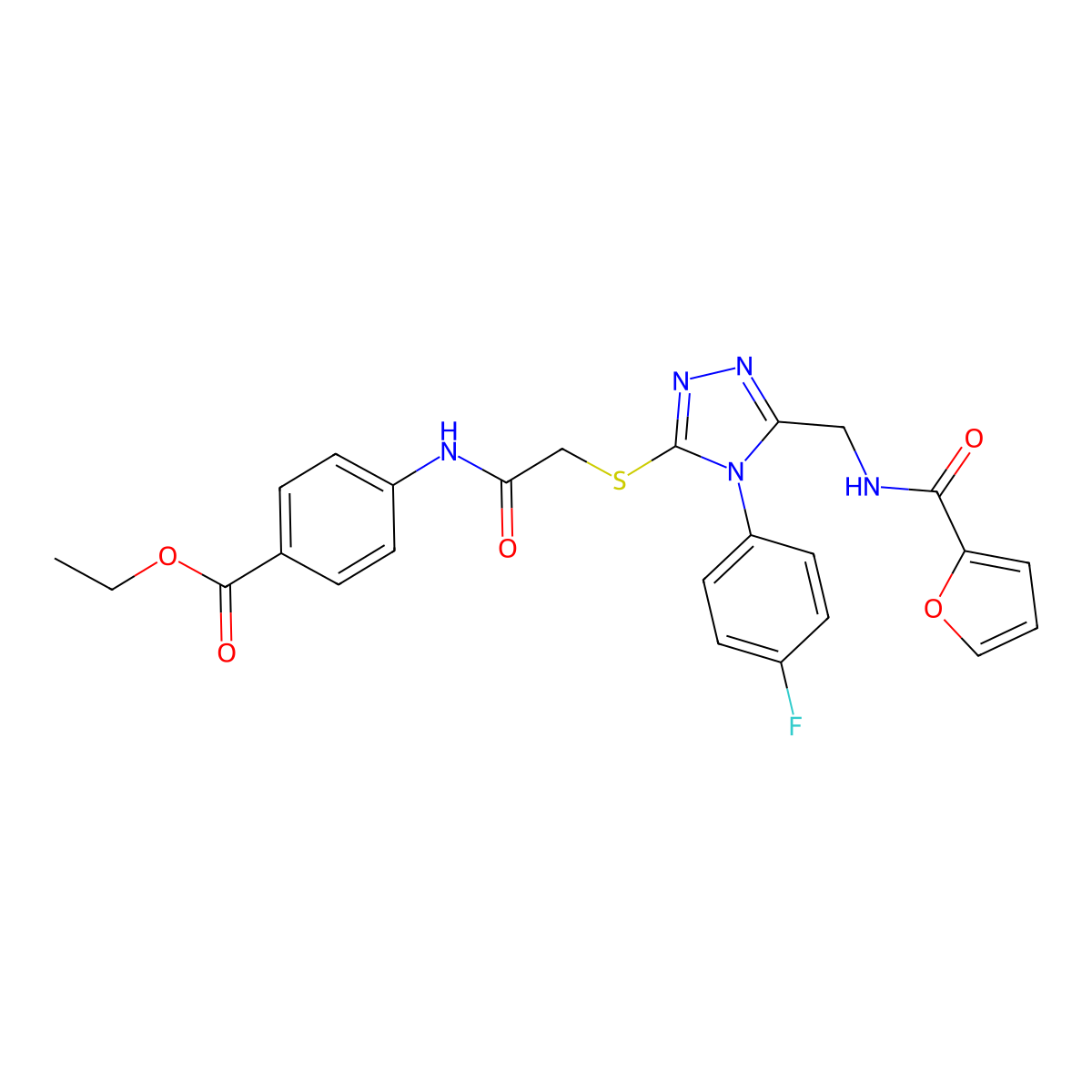 Ethyl 4-[[2-[[4-(4-fluorophenyl)-5-[(furan-2-carbonylamino)methyl]-1,2,4-triazol-3-yl]sulfanyl]acetyl]amino]benzoate molecular structure, CAS 310449-91-3