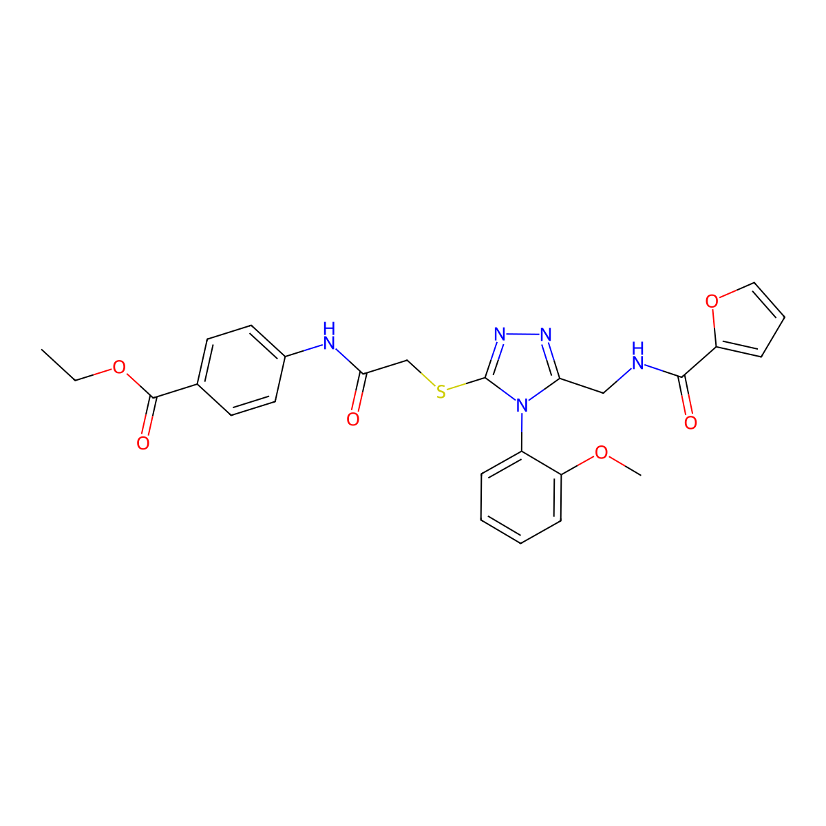 Ethyl 4-[[2-[[5-[(furan-2-carbonylamino)methyl]-4-(2-methoxyphenyl)-1,2,4-triazol-3-yl]sulfanyl]acetyl]amino]benzoate molecular structure, CAS 310449-98-0