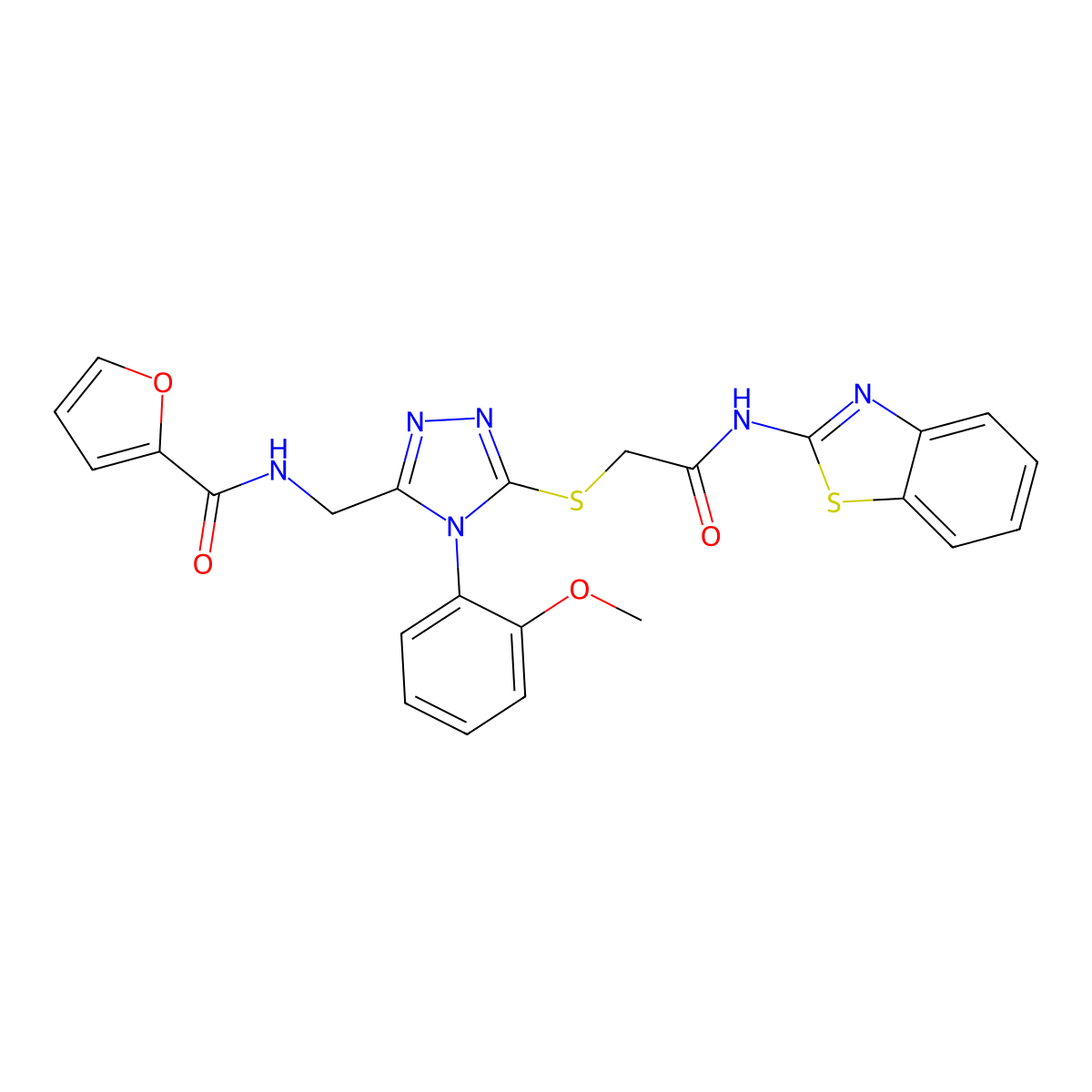 N-((5-((2-(benzo[d]thiazol-2-ylamino)-2-oxoethyl)thio)-4-(2-methoxyphenyl)-4H-1,2,4-triazol-3-yl)methyl)furan-2-carboxamide molecular structure, CAS 310449-99-1