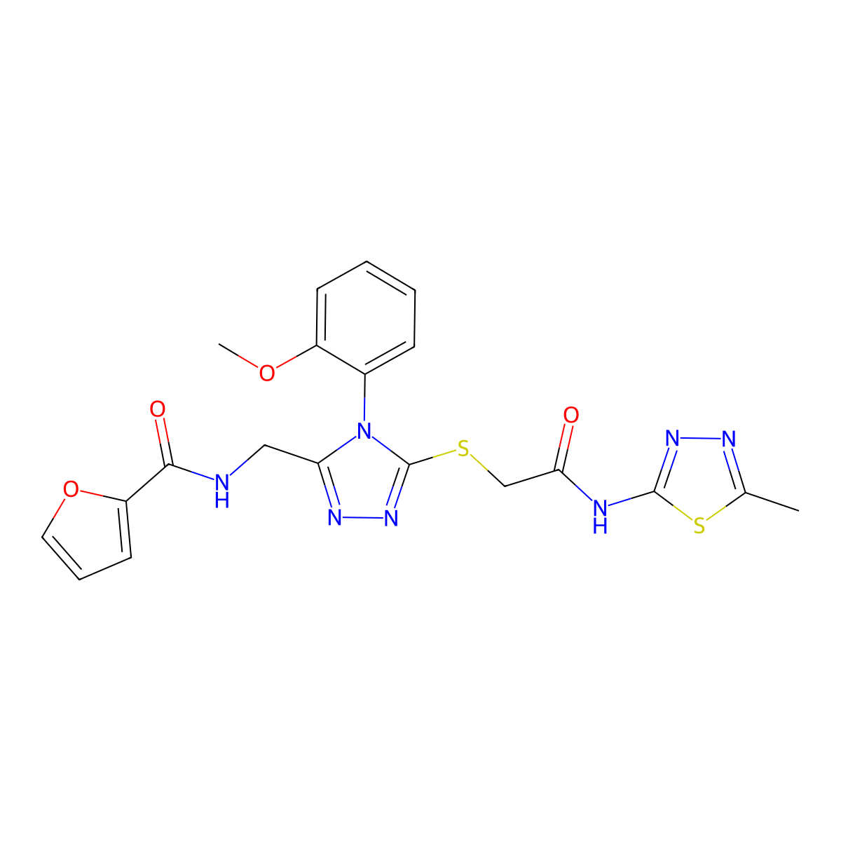 N-((4-(2-methoxyphenyl)-5-((2-((5-methyl-1,3,4-thiadiazol-2-yl)amino)-2-oxoethyl)thio)-4H-1,2,4-triazol-3-yl)methyl)furan-2-carboxamide molecular structure, CAS 310450-01-2