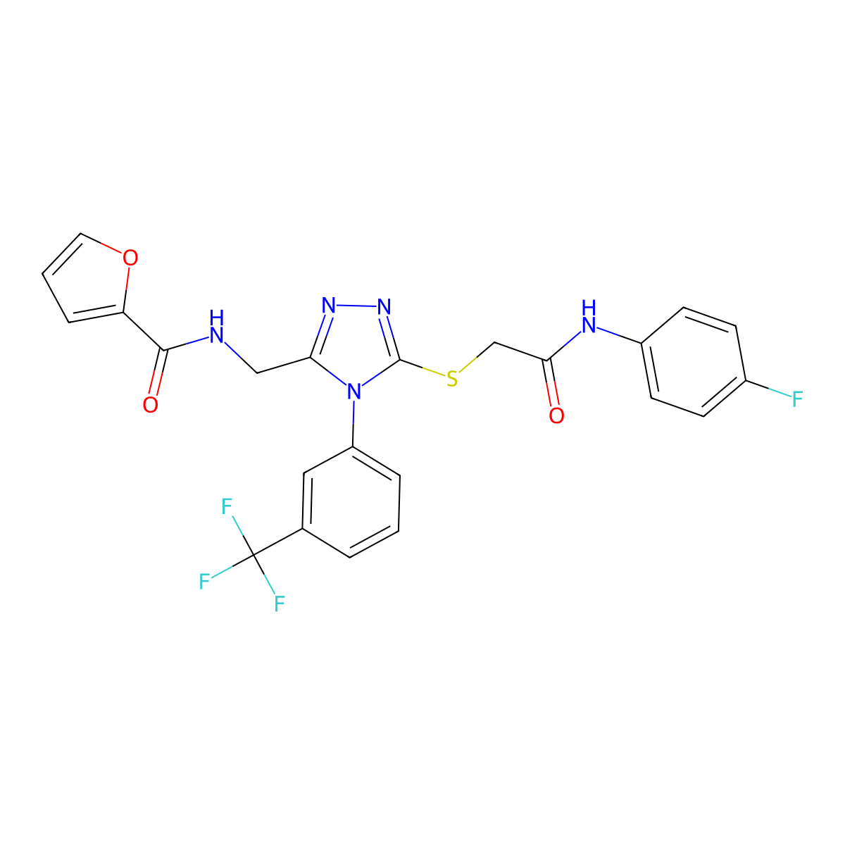 N-((5-((2-((4-fluorophenyl)amino)-2-oxoethyl)thio)-4-(3-(trifluoromethyl)phenyl)-4H-1,2,4-triazol-3-yl)methyl)furan-2-carboxamide molecular structure, CAS 310450-03-4
