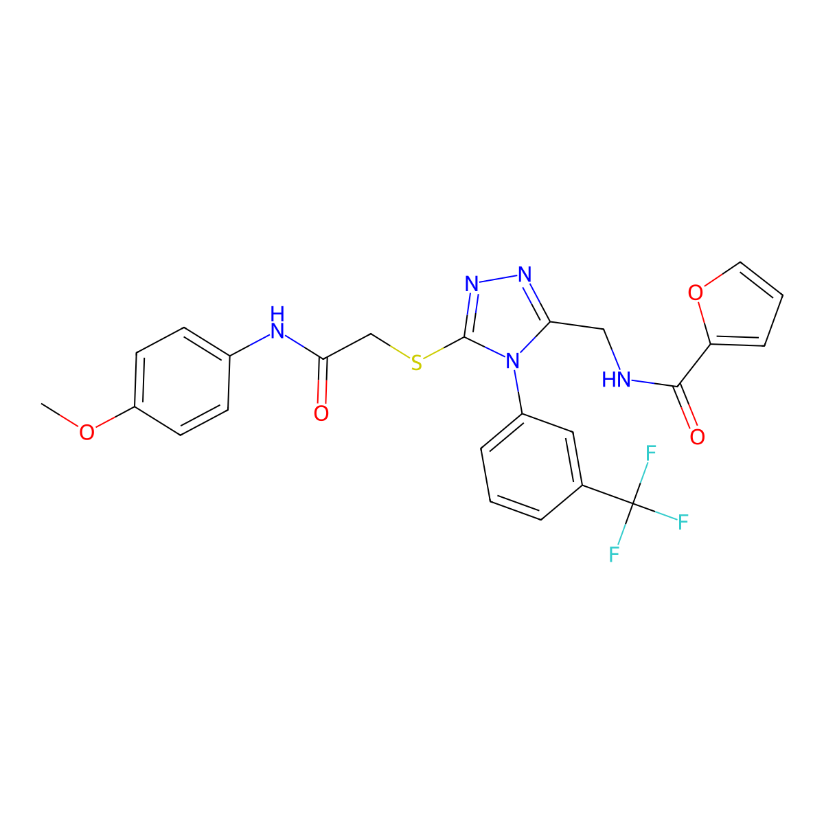 N-((5-((2-((4-methoxyphenyl)amino)-2-oxoethyl)thio)-4-(3-(trifluoromethyl)phenyl)-4H-1,2,4-triazol-3-yl)methyl)furan-2-carboxamide molecular structure, CAS 310450-57-8