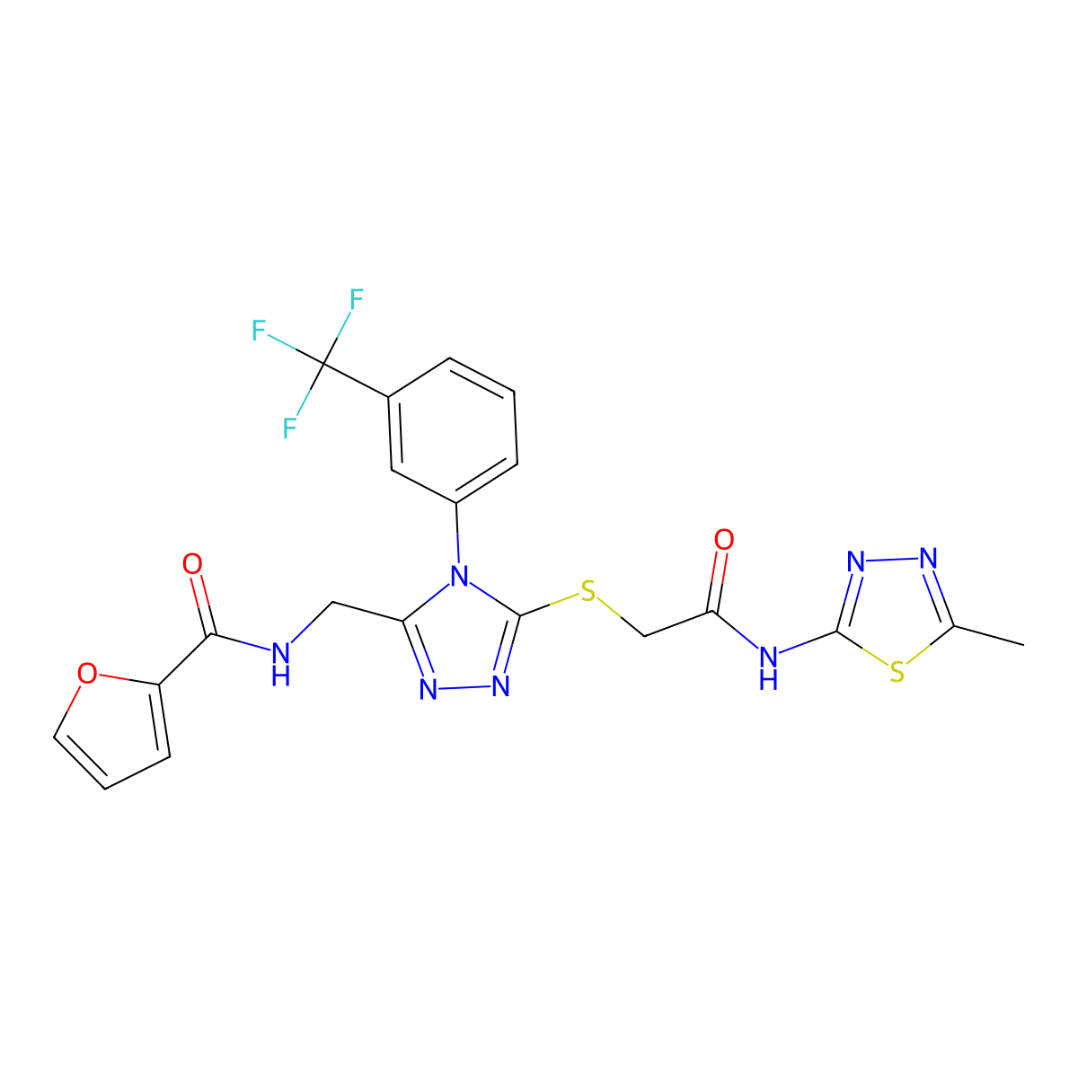 N-[[5-[2-[(5-methyl-1,3,4-thiadiazol-2-yl)amino]-2-oxoethyl]sulfanyl-4-[3-(trifluoromethyl)phenyl]-1,2,4-triazol-3-yl]methyl]furan-2-carboxamide molecular structure, CAS 310450-58-9