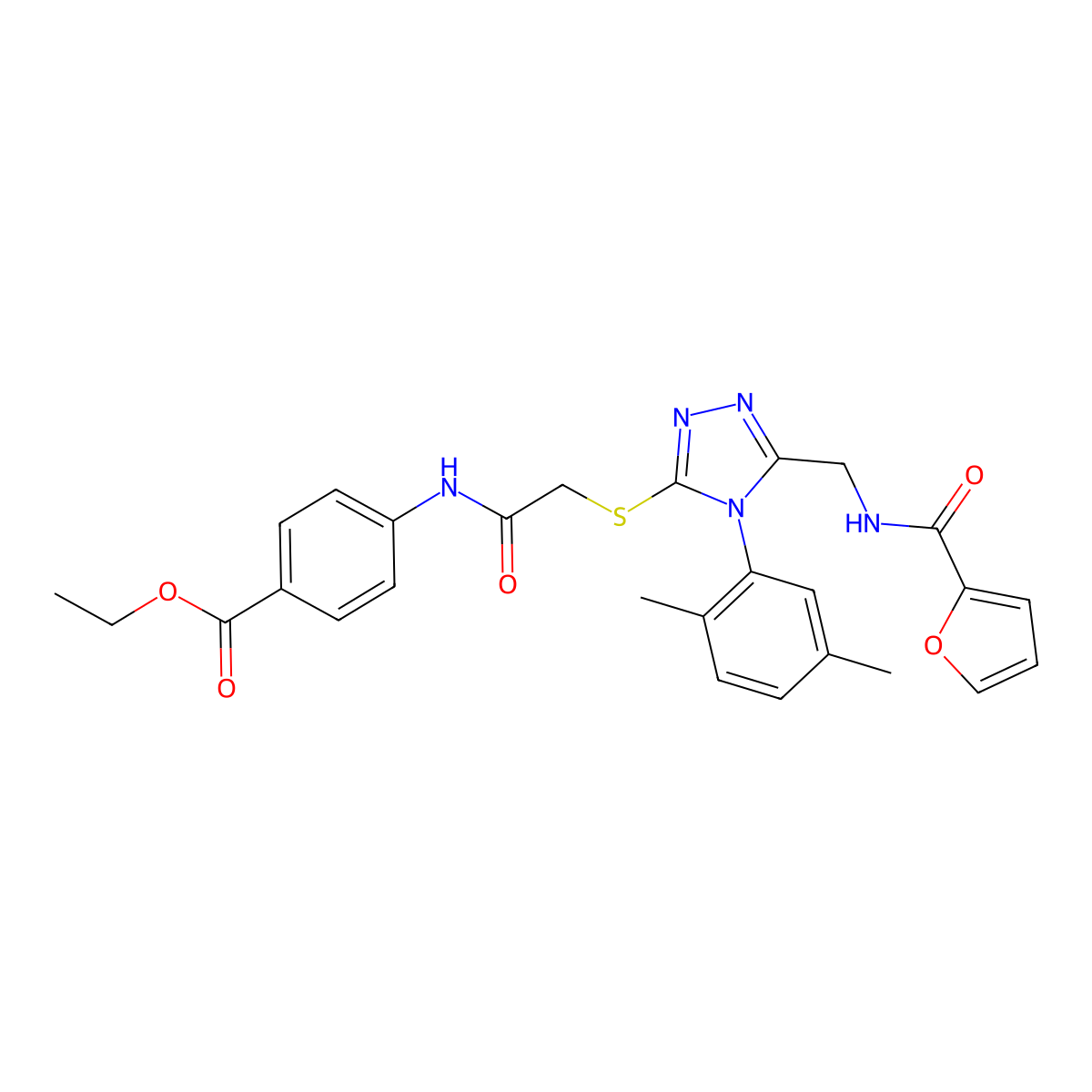 Ethyl 4-[[2-[[4-(2,5-dimethylphenyl)-5-[(furan-2-carbonylamino)methyl]-1,2,4-triazol-3-yl]sulfanyl]acetyl]amino]benzoate molecular structure, CAS 310450-62-5