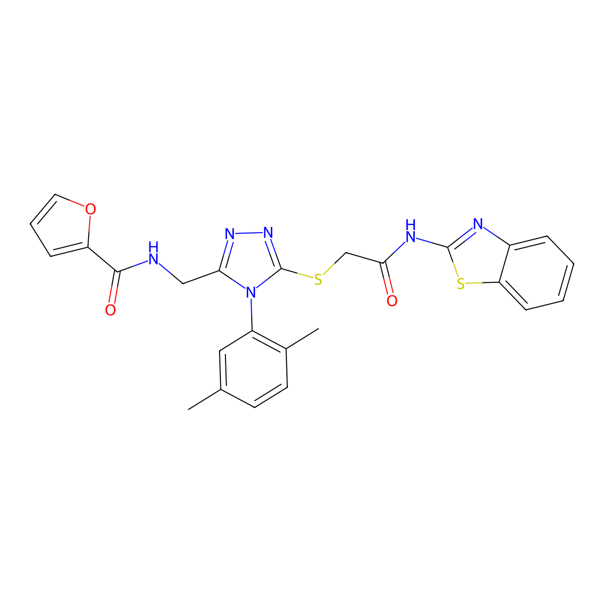 N-((5-((2-(benzo[d]thiazol-2-ylamino)-2-oxoethyl)thio)-4-(2,5-dimethylphenyl)-4H-1,2,4-triazol-3-yl)methyl)furan-2-carboxamide molecular structure, CAS 310450-63-6