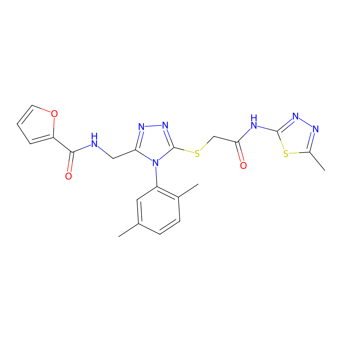 N-((4-(2,5-dimethylphenyl)-5-((2-((5-methyl-1,3,4-thiadiazol-2-yl)amino)-2-oxoethyl)thio)-4H-1,2,4-triazol-3-yl)methyl)furan-2-carboxamide molecular structure, CAS 310450-65-8