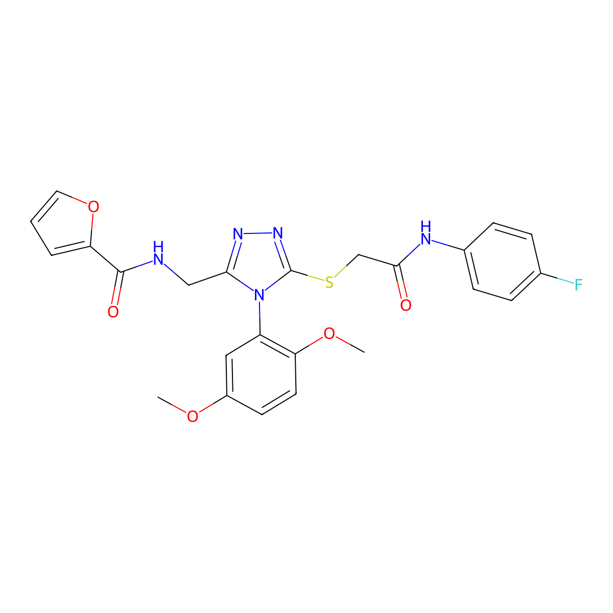N-[[4-(2,5-dimethoxyphenyl)-5-[2-(4-fluoroanilino)-2-oxoethyl]sulfanyl-1,2,4-triazol-3-yl]methyl]furan-2-carboxamide molecular structure, CAS 310450-66-9